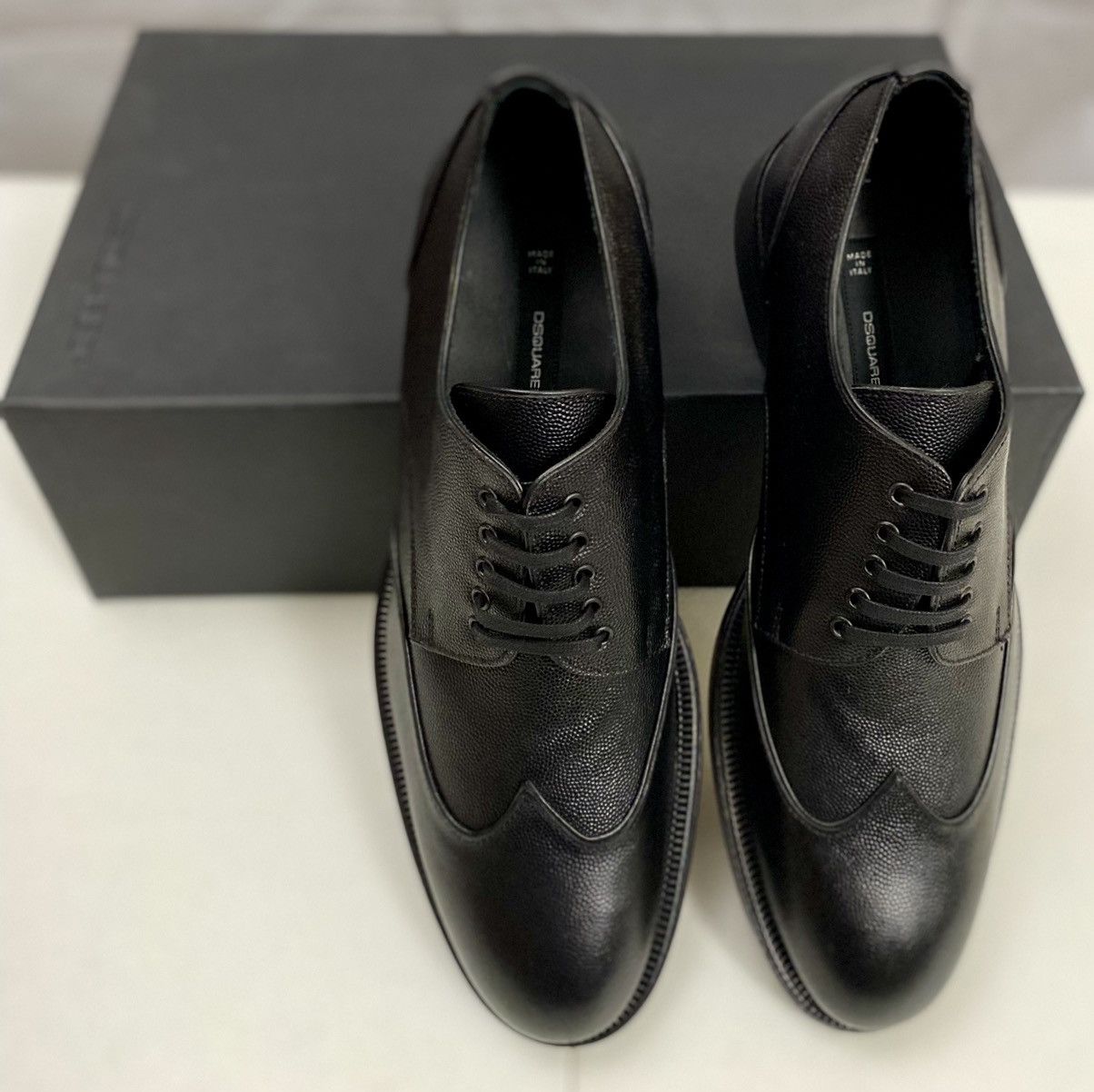 Dsquared2 Dsquared2 🇮🇹 Black Textured Gloss Leather Wingtip Derby 9 NEW Size US 9 / EU 42 - 4 Thumbnail