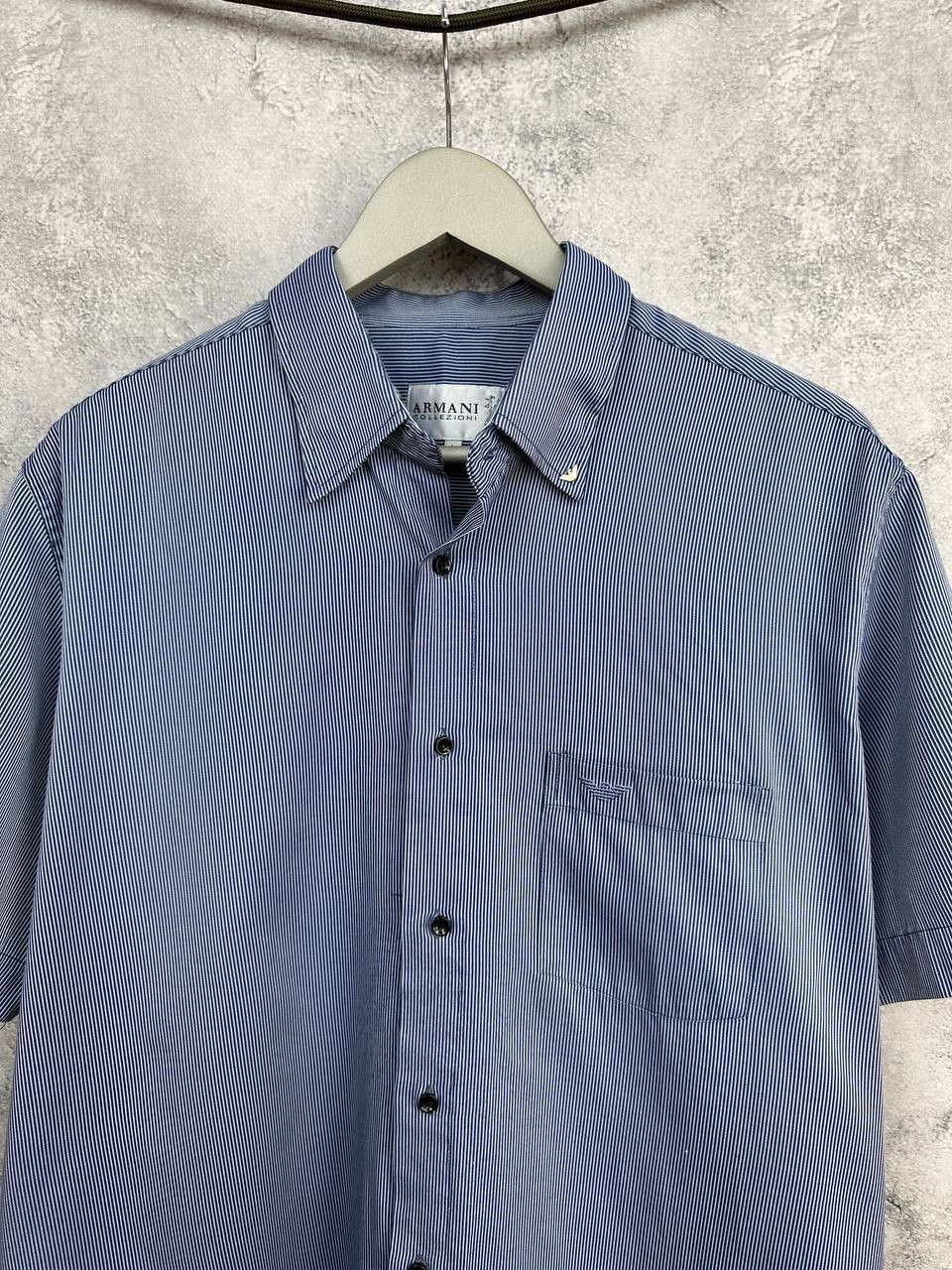 Armani Collezioni Armani Collezioni Striped Button-Up Shirt Short Sleeve Blue Size US L / EU 52-54 / 3 - 4 Thumbnail