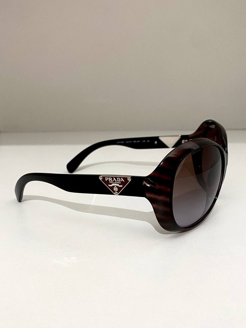 Prada Prada Milano Triangle Logo Oval Brown Oversized Sunglasses Size ONE SIZE - 3 Thumbnail