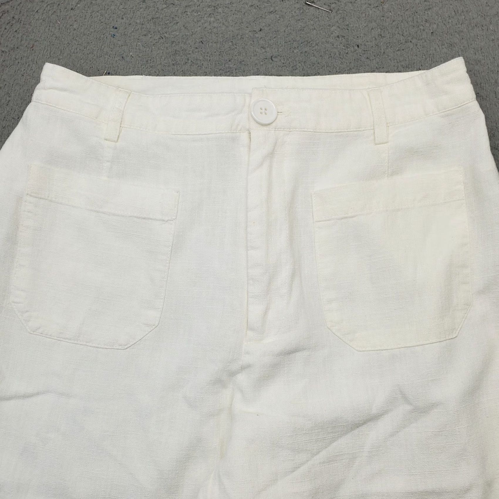 Vintage Halogen Trouser Pants Womens Small White Linen Blend Patch Pocket Wide Leg Lined Size 28" / US 6 / IT 42 - 3 Thumbnail