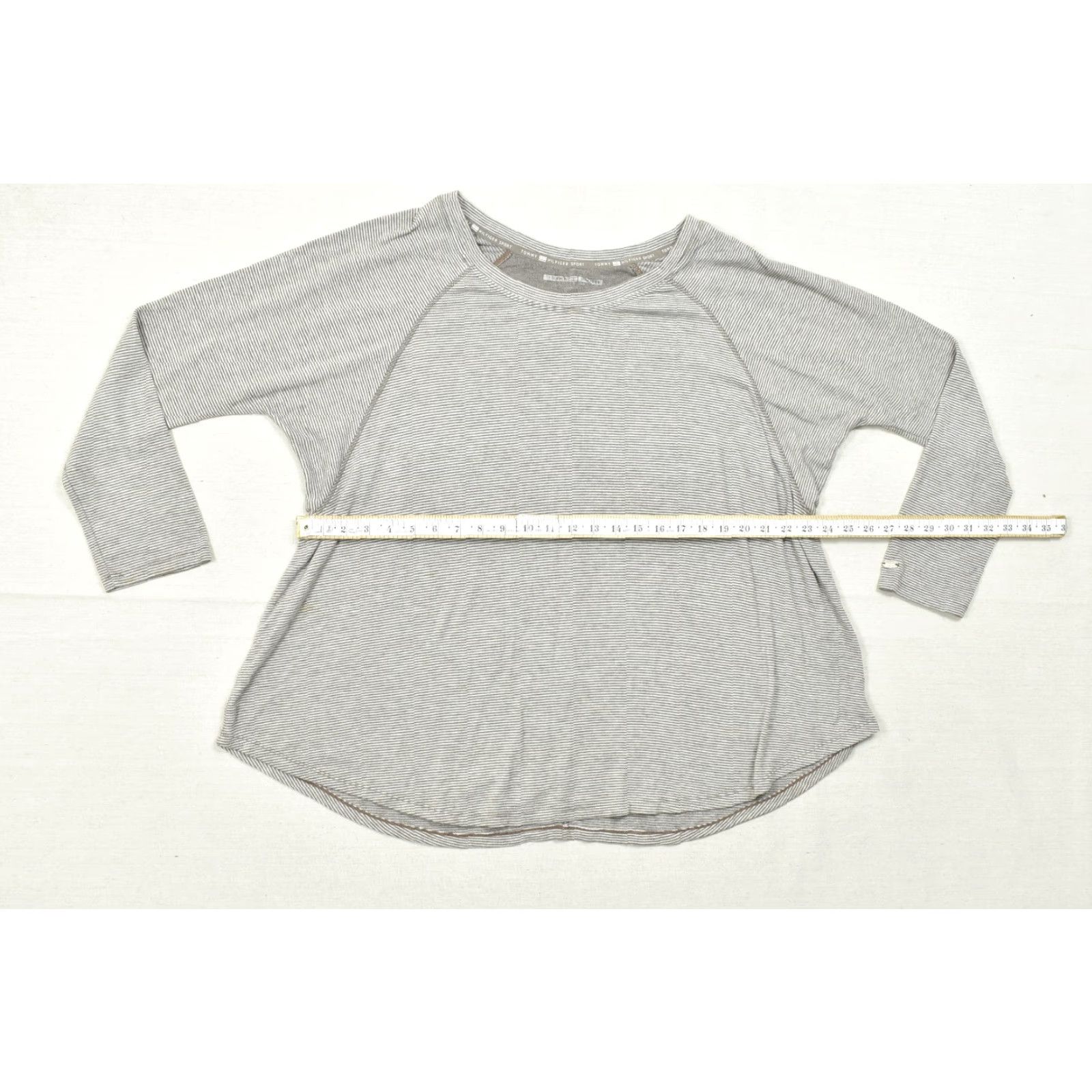 Tommy Hilfiger Tommy Hilfiger Sport Women's XL Gray White Striped Raglan 3/4 Sleeve Knit T-Shirt Size XL / US 12-14 / IT 48-50 - 3 Thumbnail