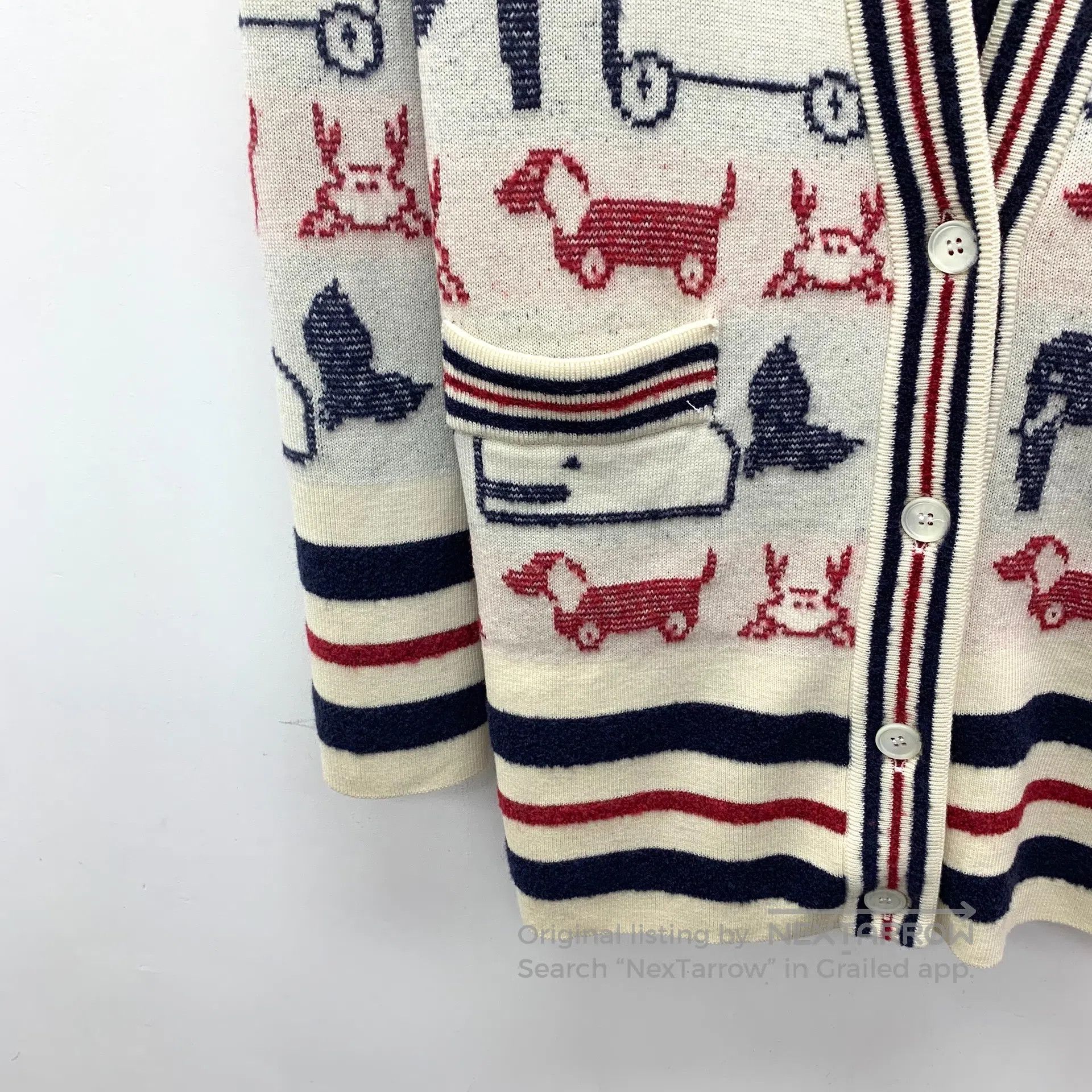 Thom Browne Thom Browne Multicolor Dog Pattern Inlaid Wool V-neck Sing Size US S / EU 44-46 / 1 - 4 Thumbnail