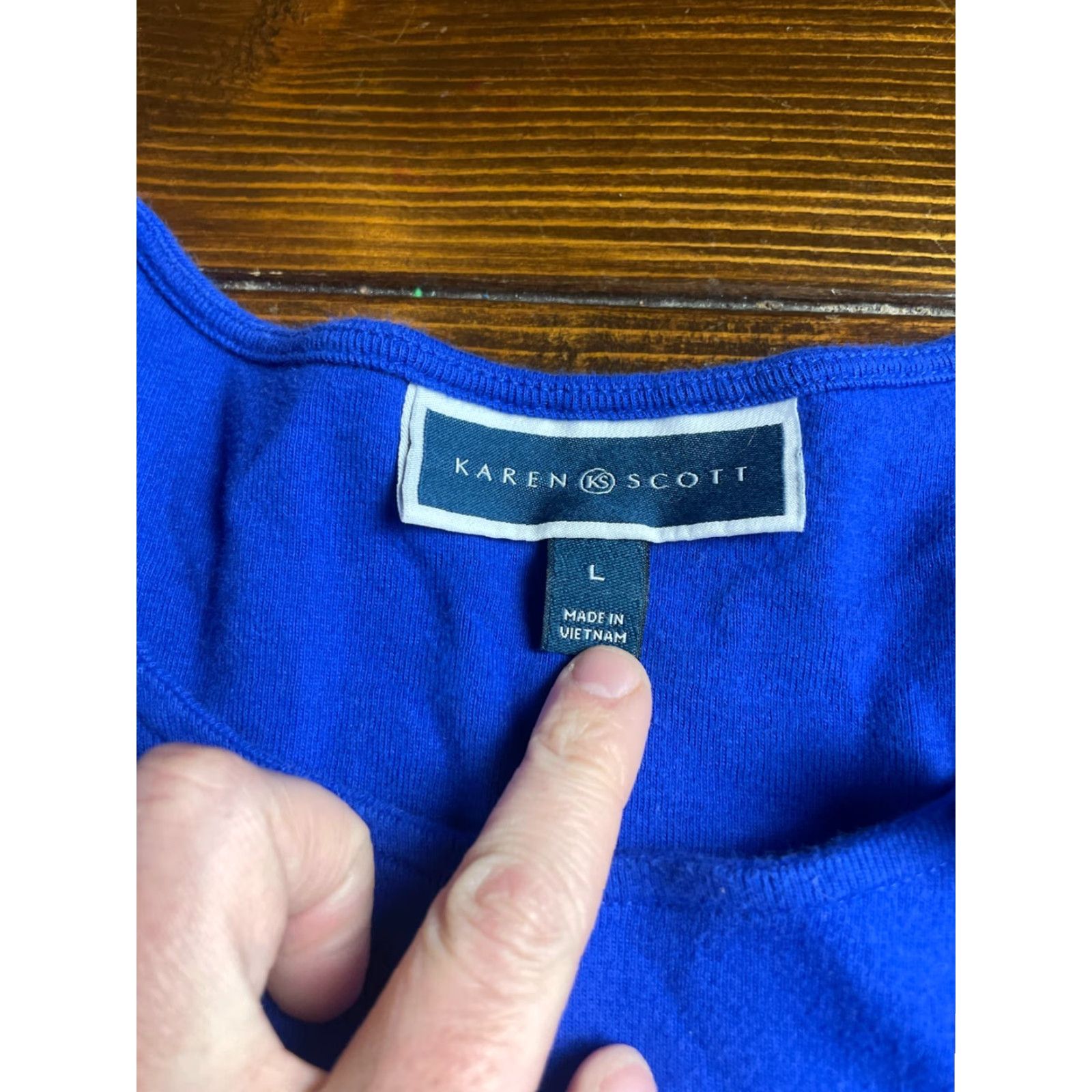 Vintage Karen Scott Shirt Women's Large Blue Short Sleeve Bow Tie Neckline T-Shirt Casual Reguler Modern Spring Summer Fall Womens Size L / US 10 / IT 46 - 6 Thumbnail