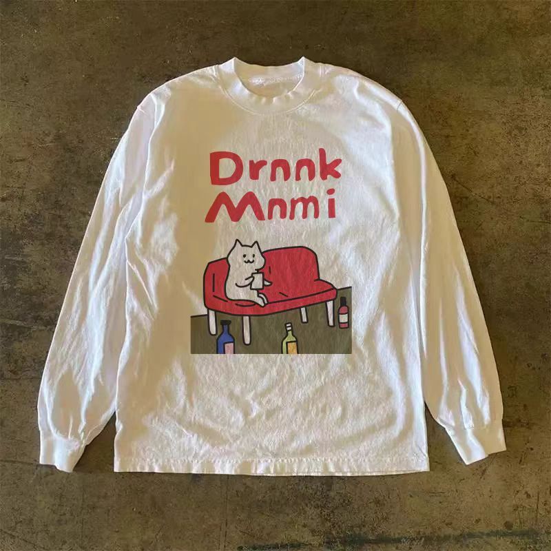 Vintage White washed vintage cat print long-sleeved t-shirt Size US M / EU 48-50 / 2 - 1 Thumbnail