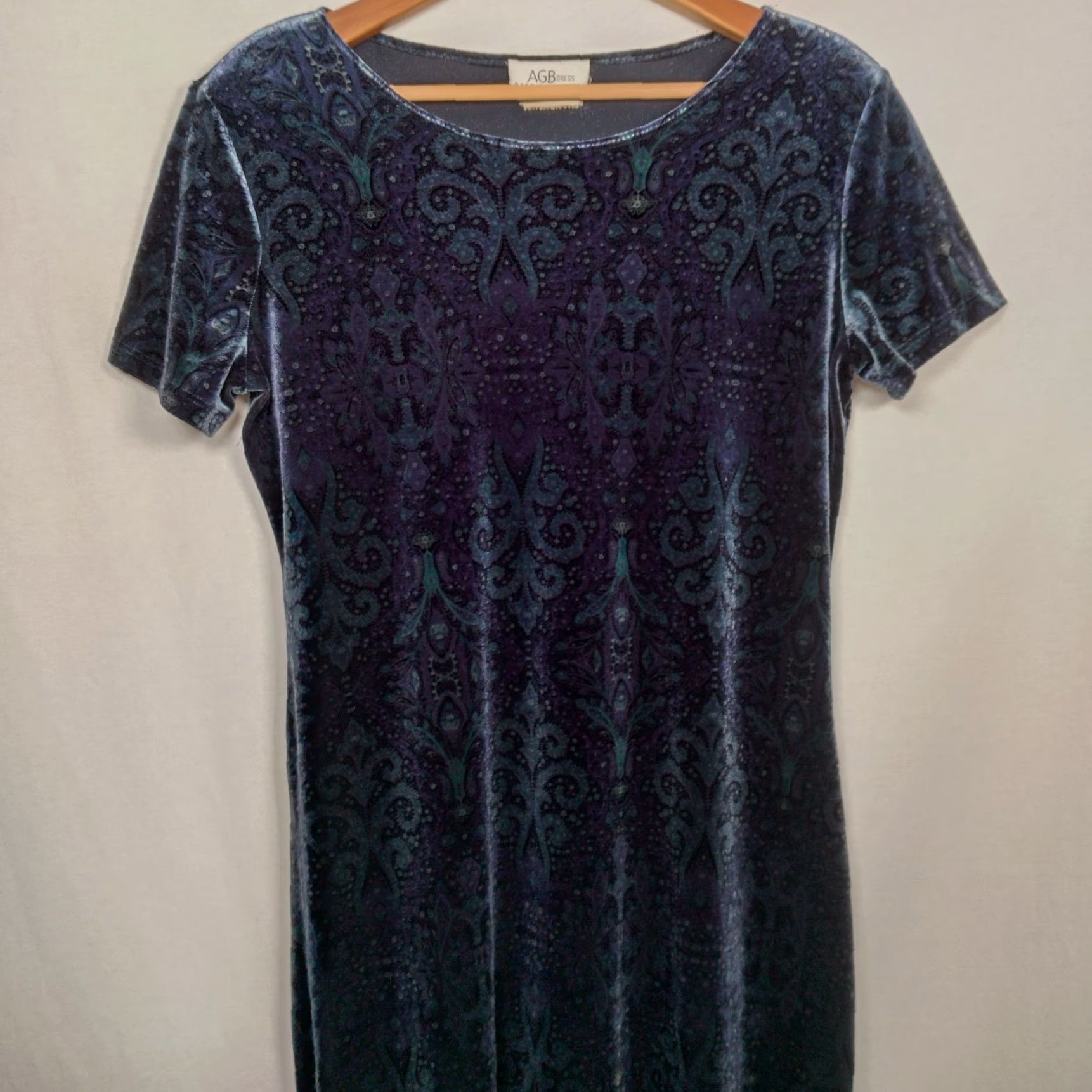 Vintage VINTAGE AGB Dress Maxi Women's 10 Blue Paisley Velour Fairy 1990s Y2K Whimsical Size L / US 10 / IT 46 - 5 Thumbnail