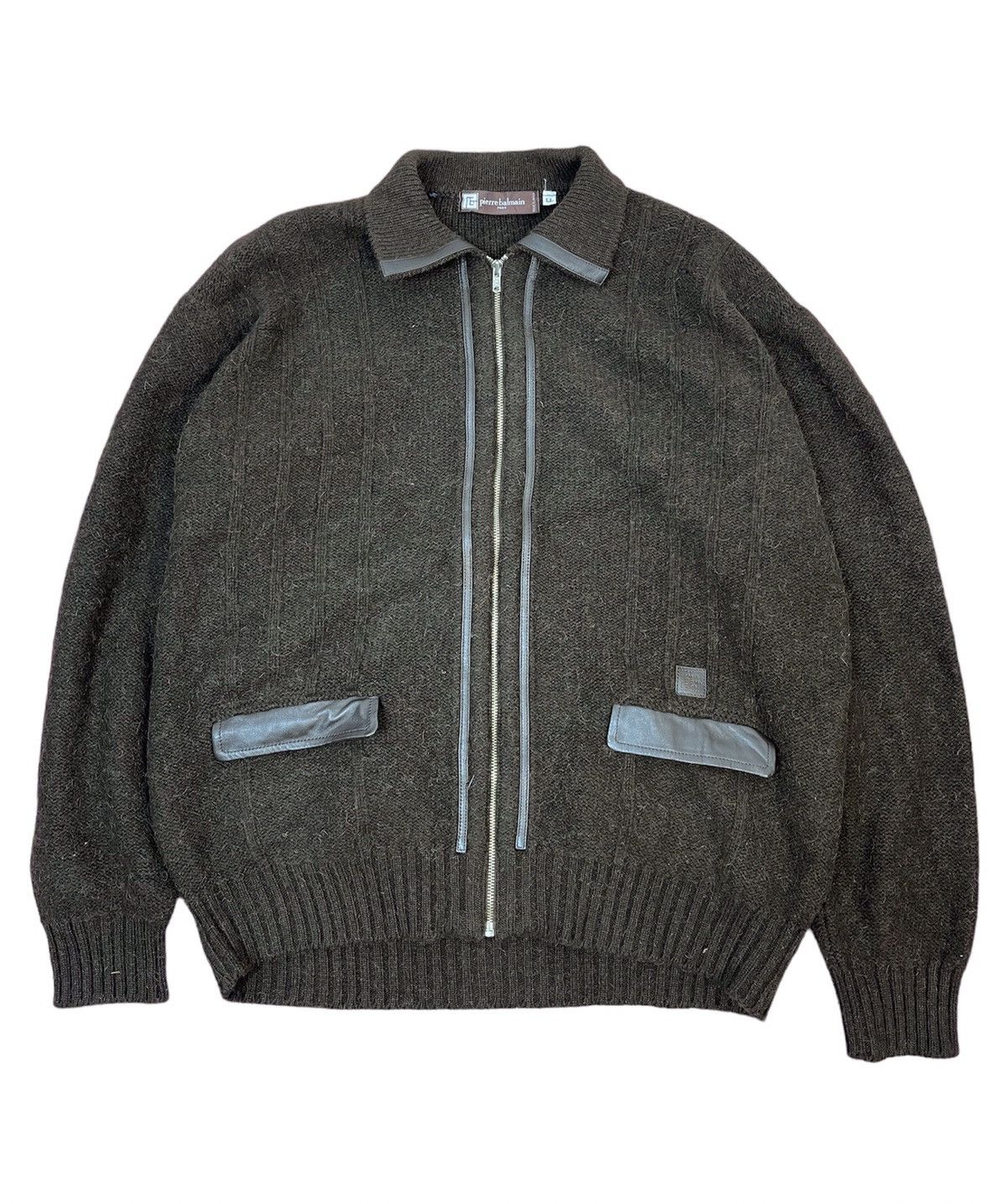 ジャケット・アウター 90's PIERRE BALMAIN wool jacket L 90s Pierre Balmain Zip Wool Jacket With linen Leather