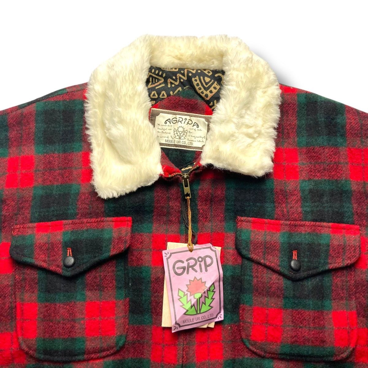 Japanese Brand 🇯🇵 VINTAGE GRIP CHECKERED FULL ZIP WOOL BOMBER JACKET Size US XL / EU 56 / 4 - 6 Thumbnail
