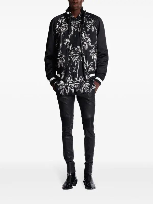 Balmain o1s1wg111025 Palm Tree Print Bomber Jacket in Black Size US L / EU 52-54 / 3 - 2 Thumbnail