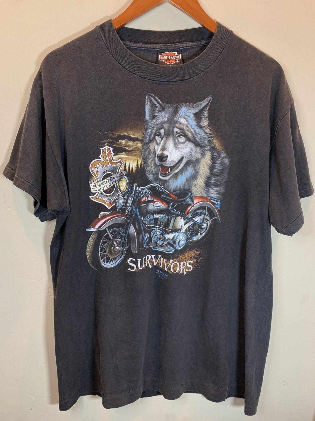 Harley Davidson × Vintage RARE* Vintage 1989 3D Emblem Harley Davidson Survivors Shirt Size US L / EU 52-54 / 3 - 1 Thumbnail