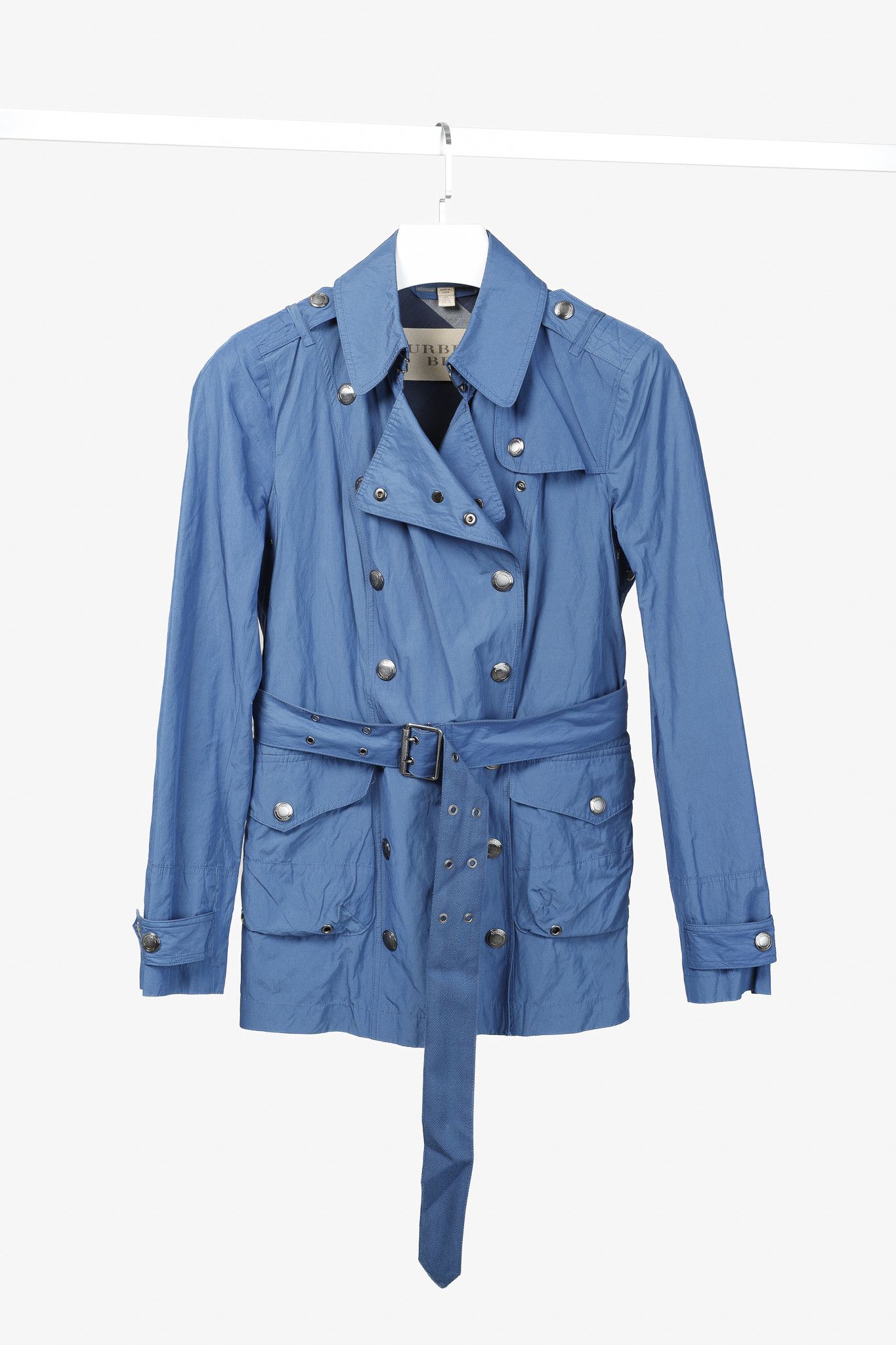 Burberry Burberry Brit Blue Double-Breasted Belted Short Rain Coat Size S / US 4 / IT 40 - 1 Thumbnail