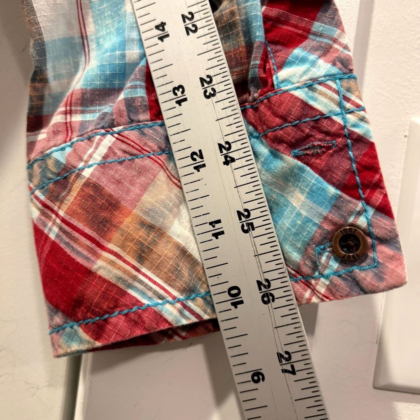 BKE BKE Mens XXL Athletic Fit Plaid Western Button Down Shirt Red Blue Patch Size US XXL / EU 58 / 5 - 7 Thumbnail