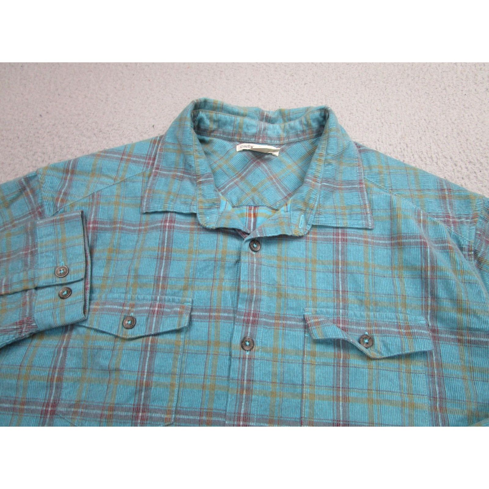 Carbon2Cobalt Carbon2Cobalt Button-Up Shirt Mens Large Blue Plaid Corduroy Western with Pockets Size US L / EU 52-54 / 3 - 3 Thumbnail