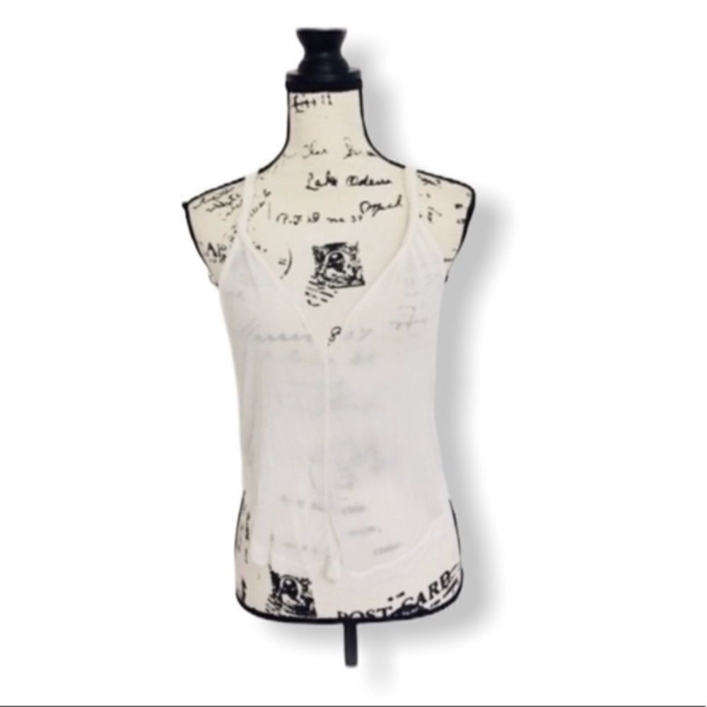Brandy Melville Brandy Melville White Tank Top OS Keyhole Back Semi Sheer Bu Size ONE SIZE - 2 Thumbnail