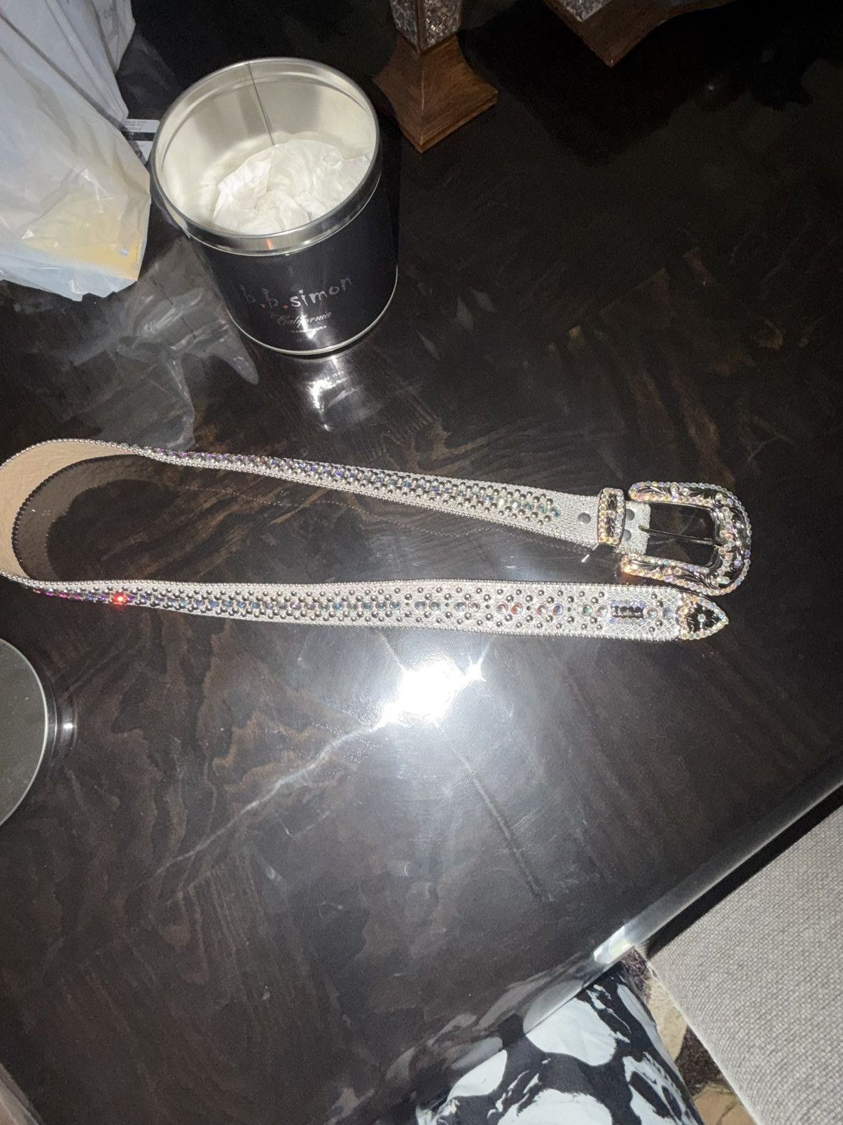 B.B. Simon 2 b.b.simon belts: Black/Silver+Crystal Silver sz 38&36 Size 36 - 6 Thumbnail