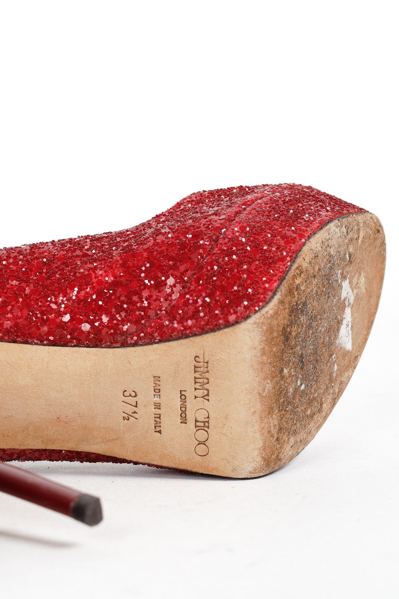 Jimmy Choo Jimmy Choo Crown Red Coarse Glitter Platform Pumps Size US 7 / IT 37 - 5 Thumbnail