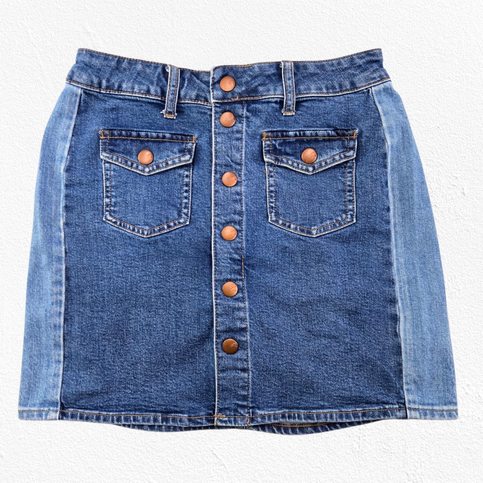 Madewell Two Tone Button Front Denim Mini Skirt Size 26