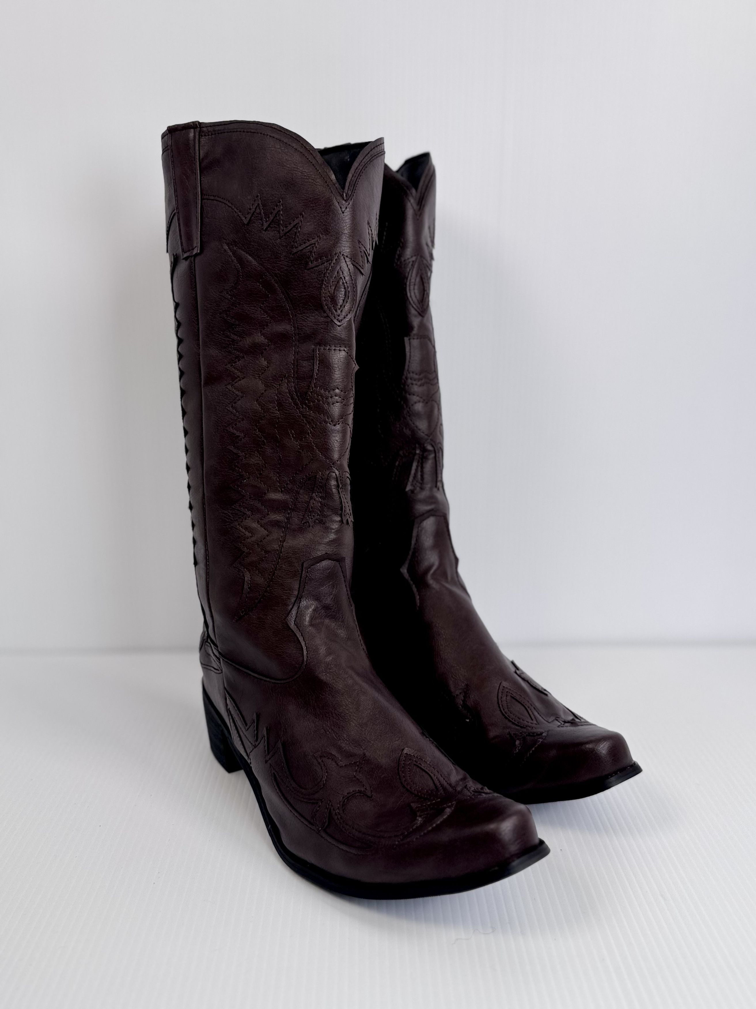 Other Retro VIntage Brown Faux Leather Cowboy Boots Size US 12 / EU 45 - 2 Thumbnail
