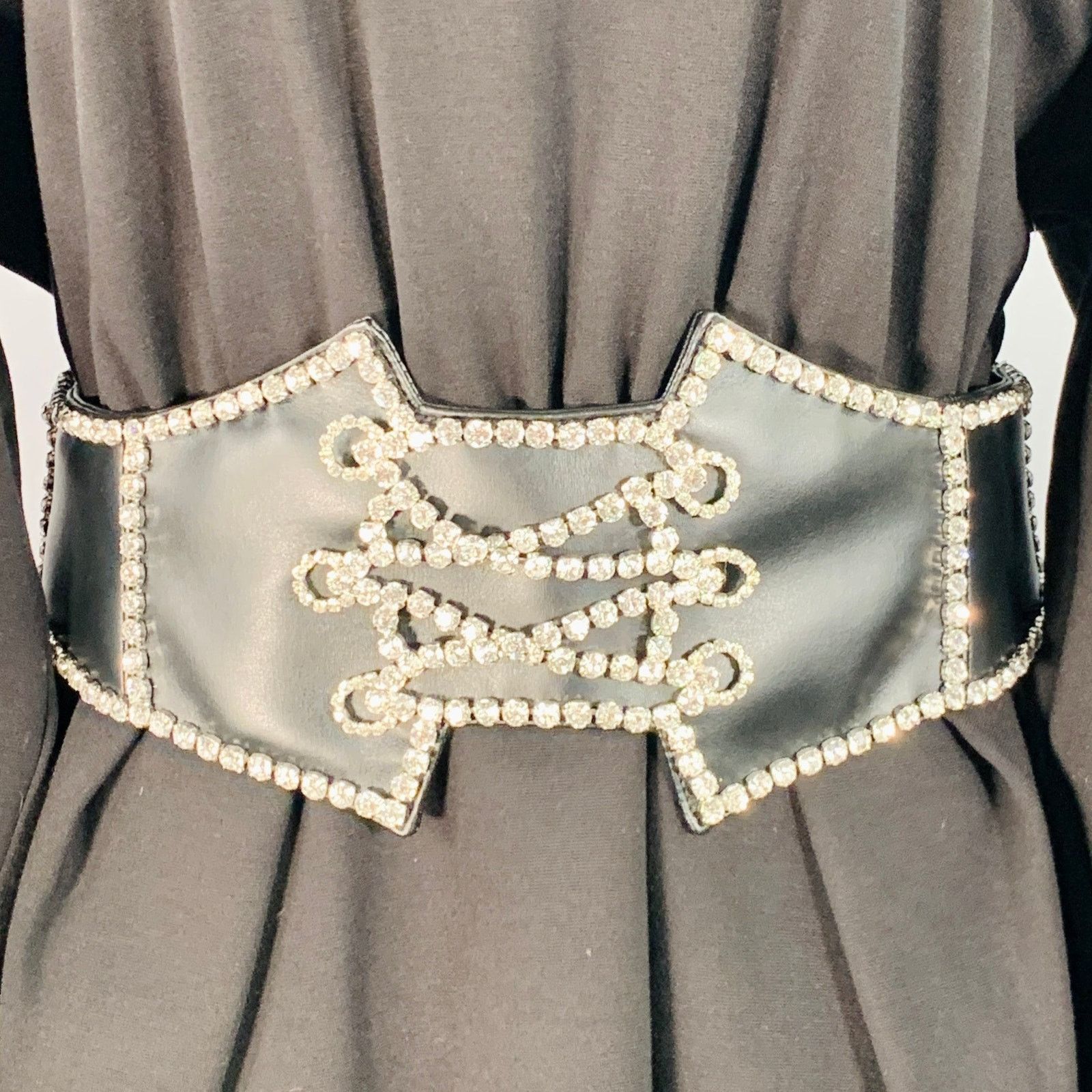 Area AREA Size M Black Silver Crystal Studded Belted Mini Dress Size M / US 6-8 / IT 42-44 - 2 Thumbnail