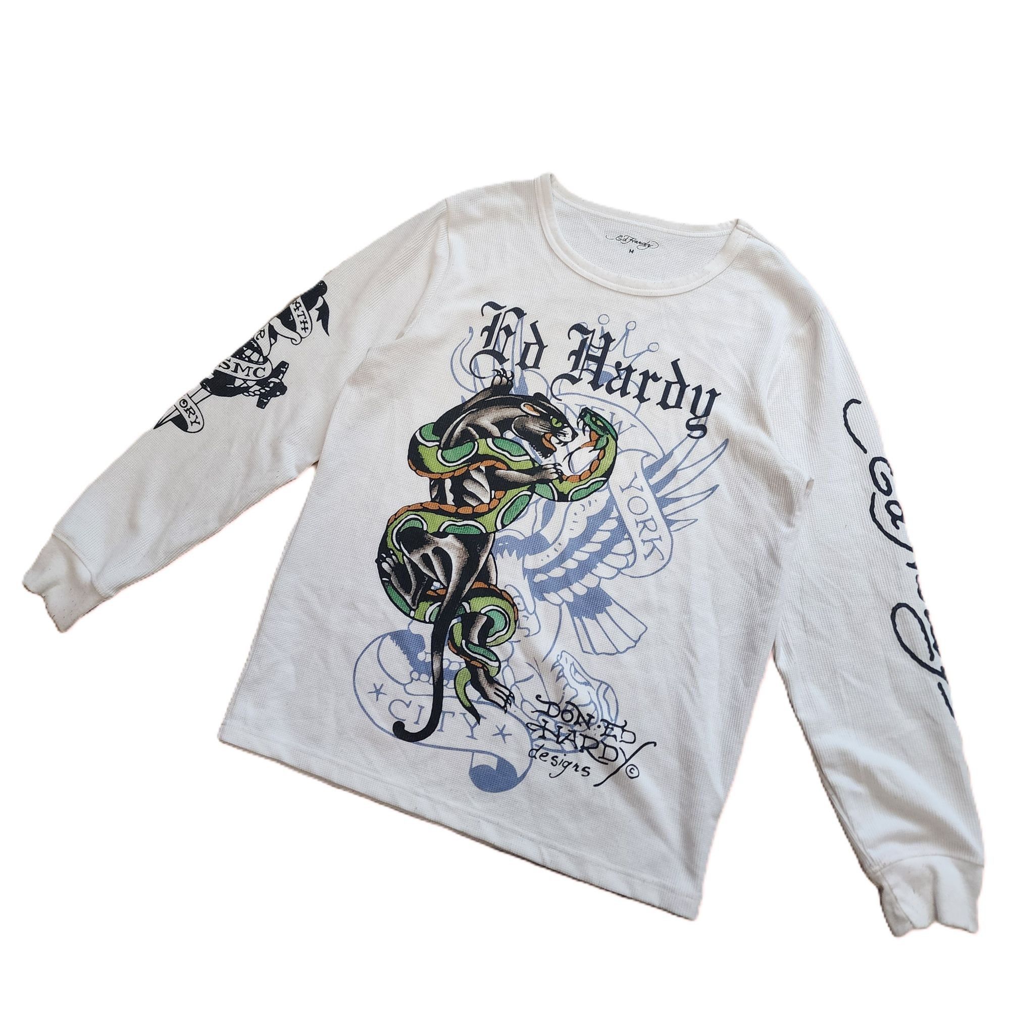 Ed Hardy Ed Hardy White Long Sleeve Thermal Graphic t-shirt Size US M / EU 48-50 / 2 - 2 Thumbnail