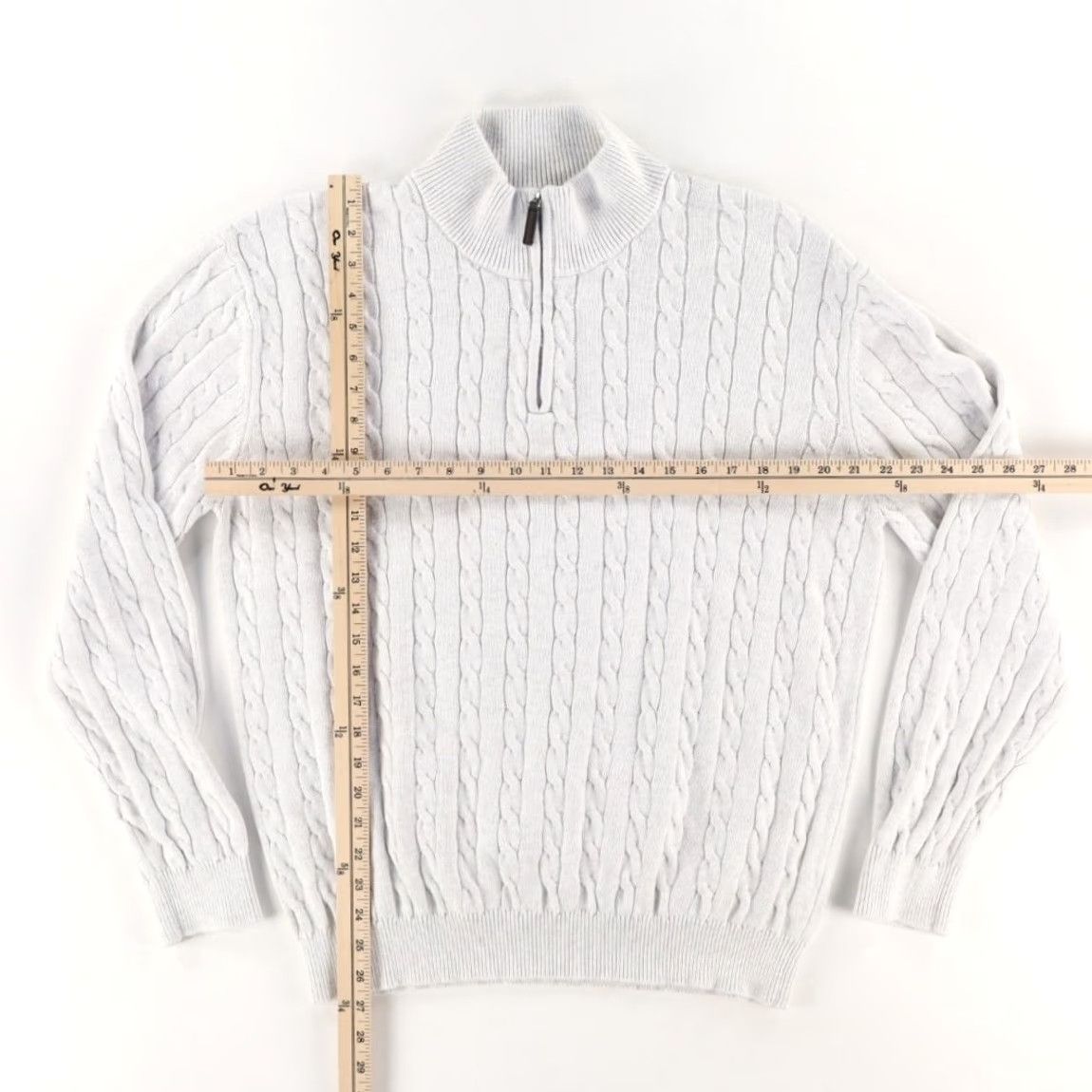CO Collars & Co Cable Knit 1/4 Zip Sweater Gray Men's 2XL Shirt LongSleeve Mock Neck Slim Fit Size US XXL / EU 58 / 5 - 3 Thumbnail