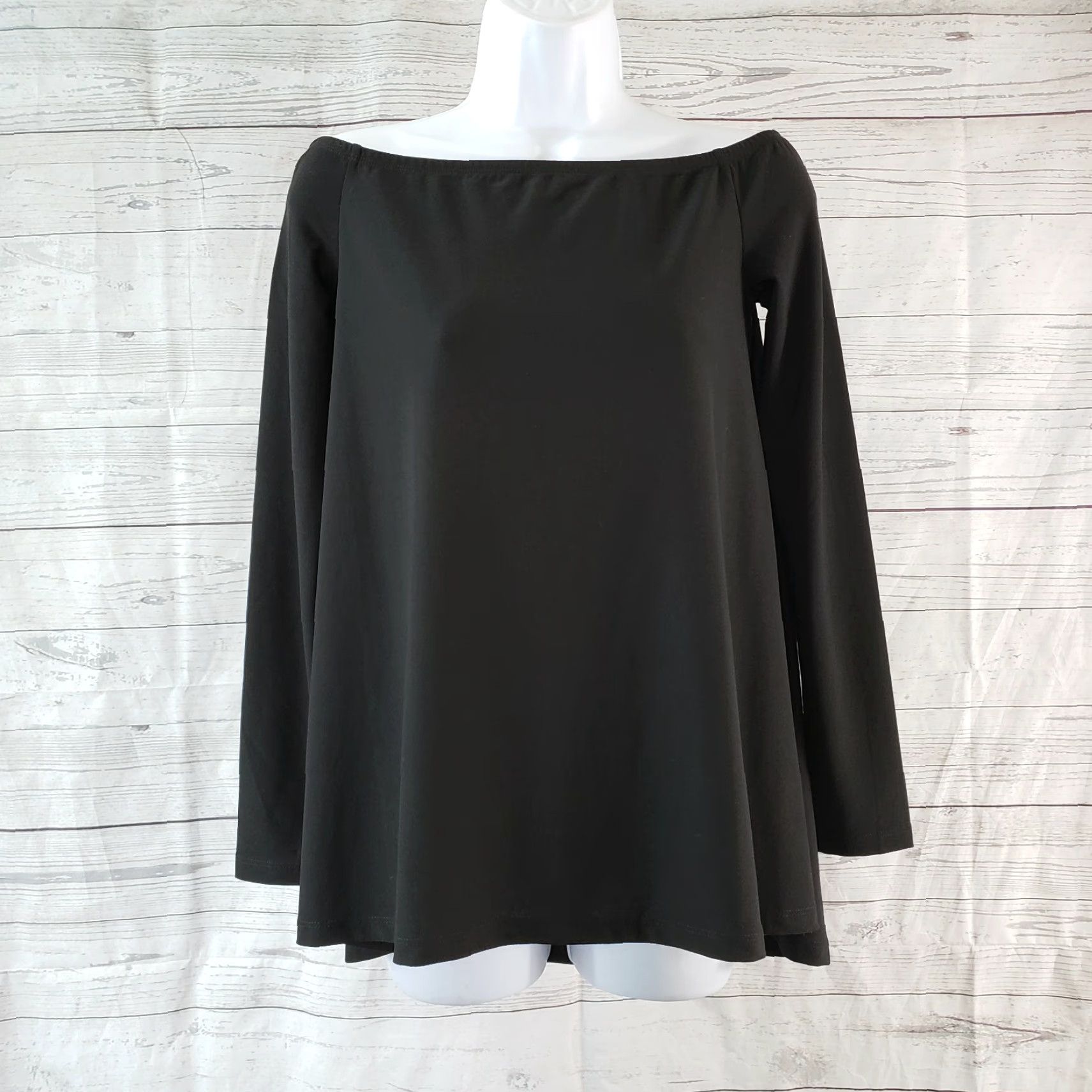 Vintage Leith Off The Shoulder Top Womens XS Solid Black Long Sleeve Blouse Top Size XS / US 0-2 / IT 36-38 - 2 Thumbnail