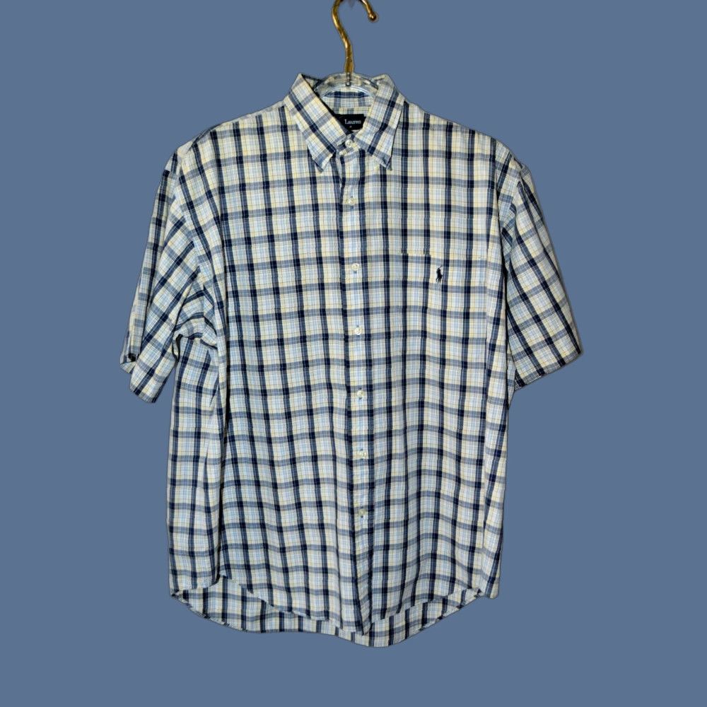 Ralph Lauren VINTAGE Ralph Lauren Polo Bartlett Shirt XL Blue Plaid 100% Cotton Short Sleeve Button-Up Embroidered Pony Mens Size US XL / EU 56 / 4 - 1 Thumbnail
