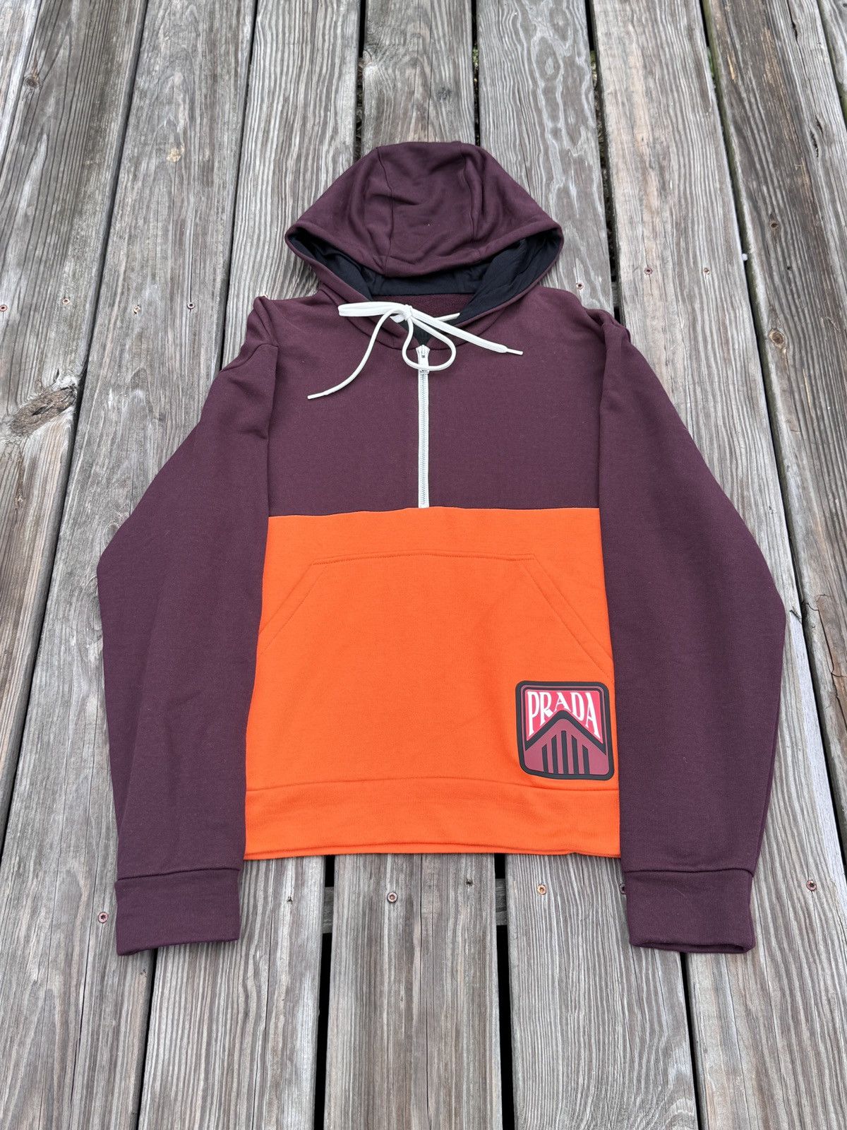 image of Prada Hoodie Bicolor in Bordeaux, Men's (Size XS)