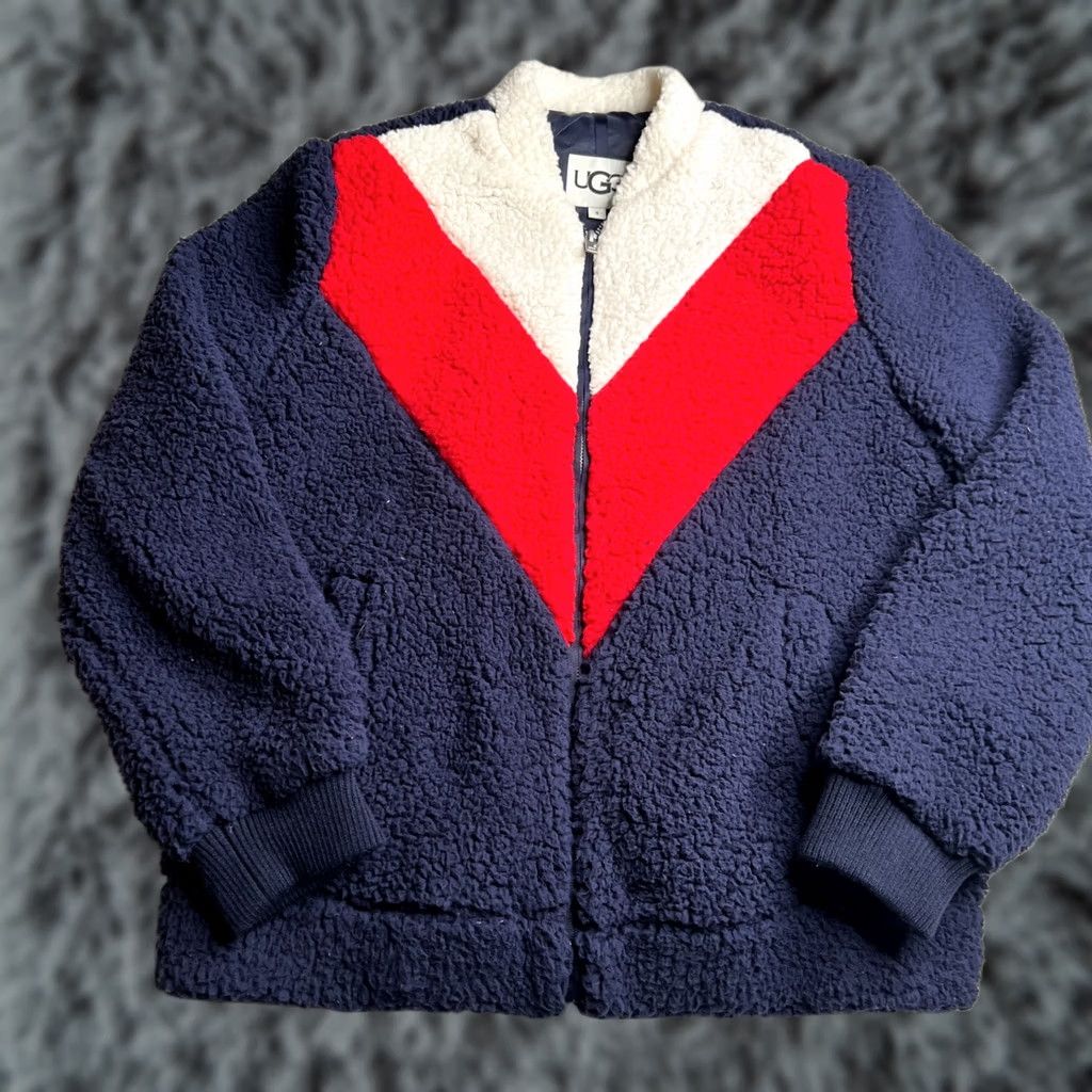 Ugg UGG Sherpa Fleece Jacket Small S Full Zip Colorblock Navy Red White Womens Winter Casual Comfort Cozy Jacket Size S / US 4 / IT 40 - 1 Thumbnail