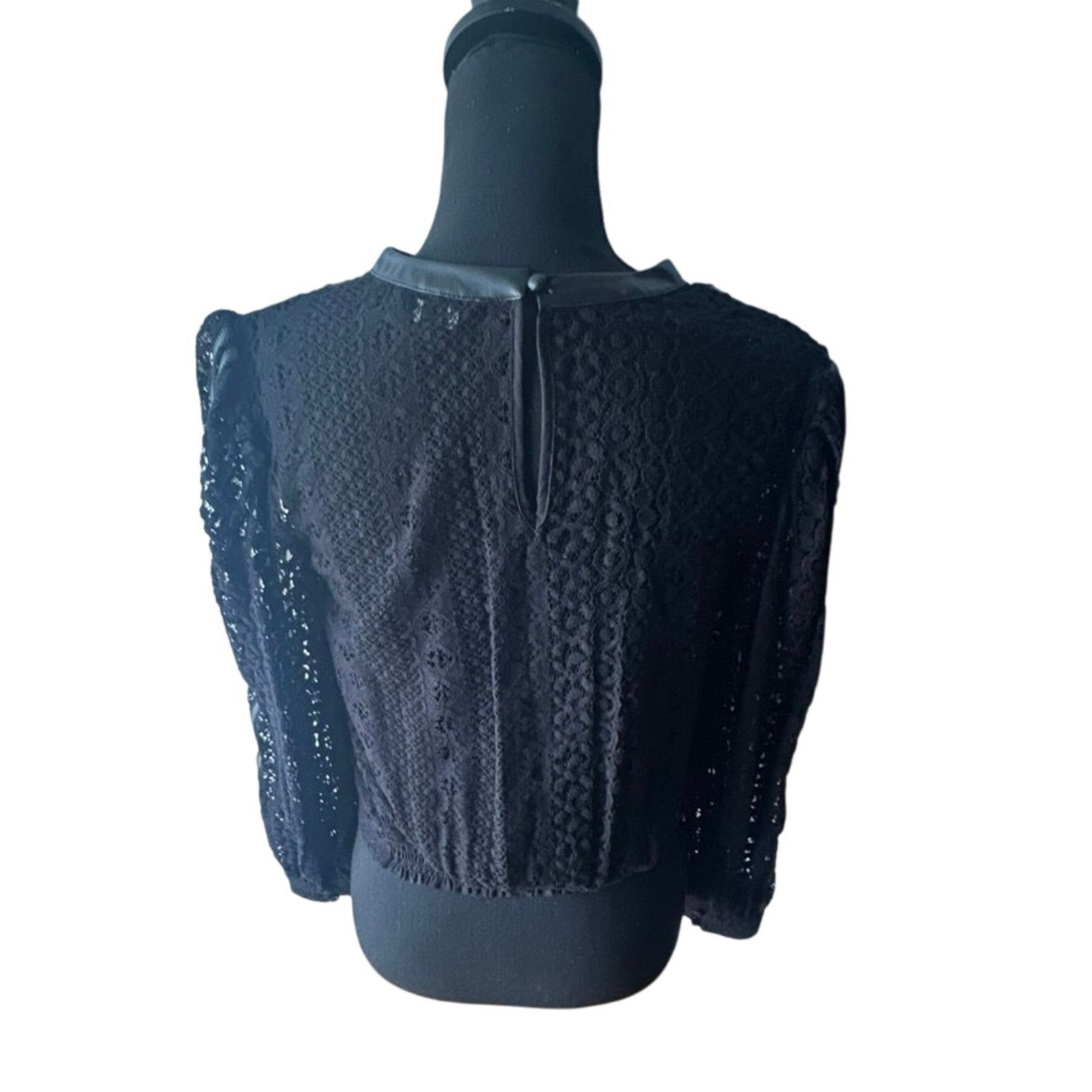 Express Express Black Faux Leather & Lace Long Sleeve Top – Size XS Size XS / US 0-2 / IT 36-38 - 5 Thumbnail