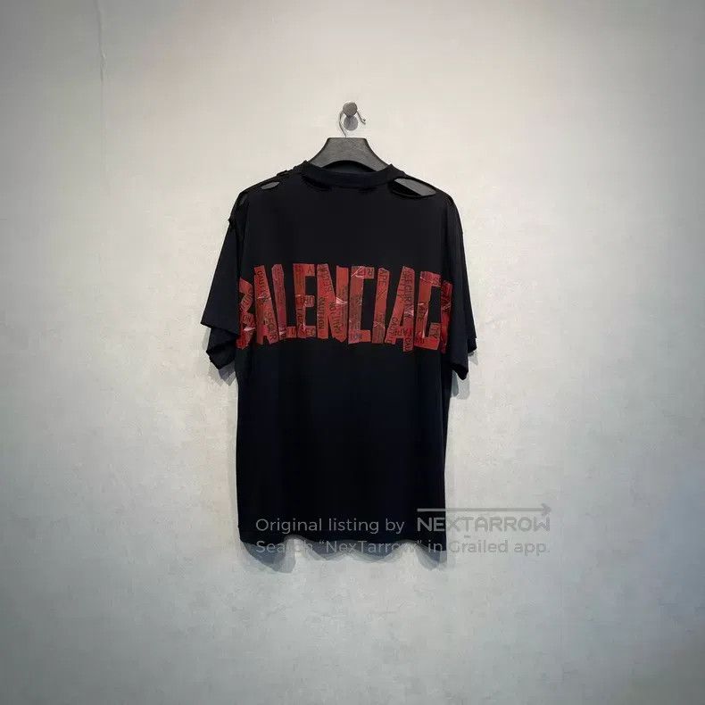 Balenciaga Balenciaga Red tape logo distressed short sleeve T-shirt Size US M / EU 48-50 / 2 - 1 Thumbnail