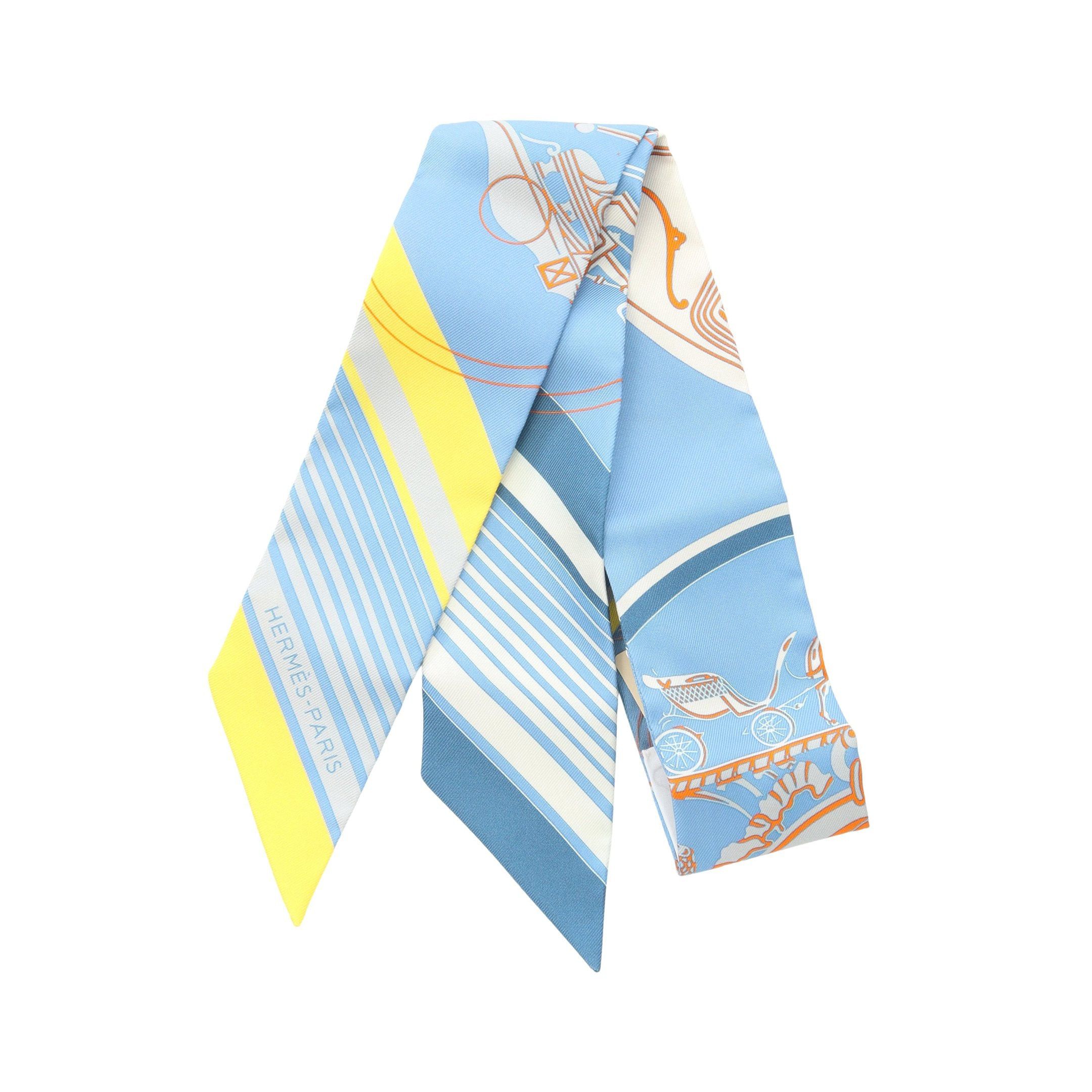 Hermes Hermes Twilly Ex-Libris Ribbon Scarf Silk Blue Multicolor Size ONE SIZE - 1 Thumbnail