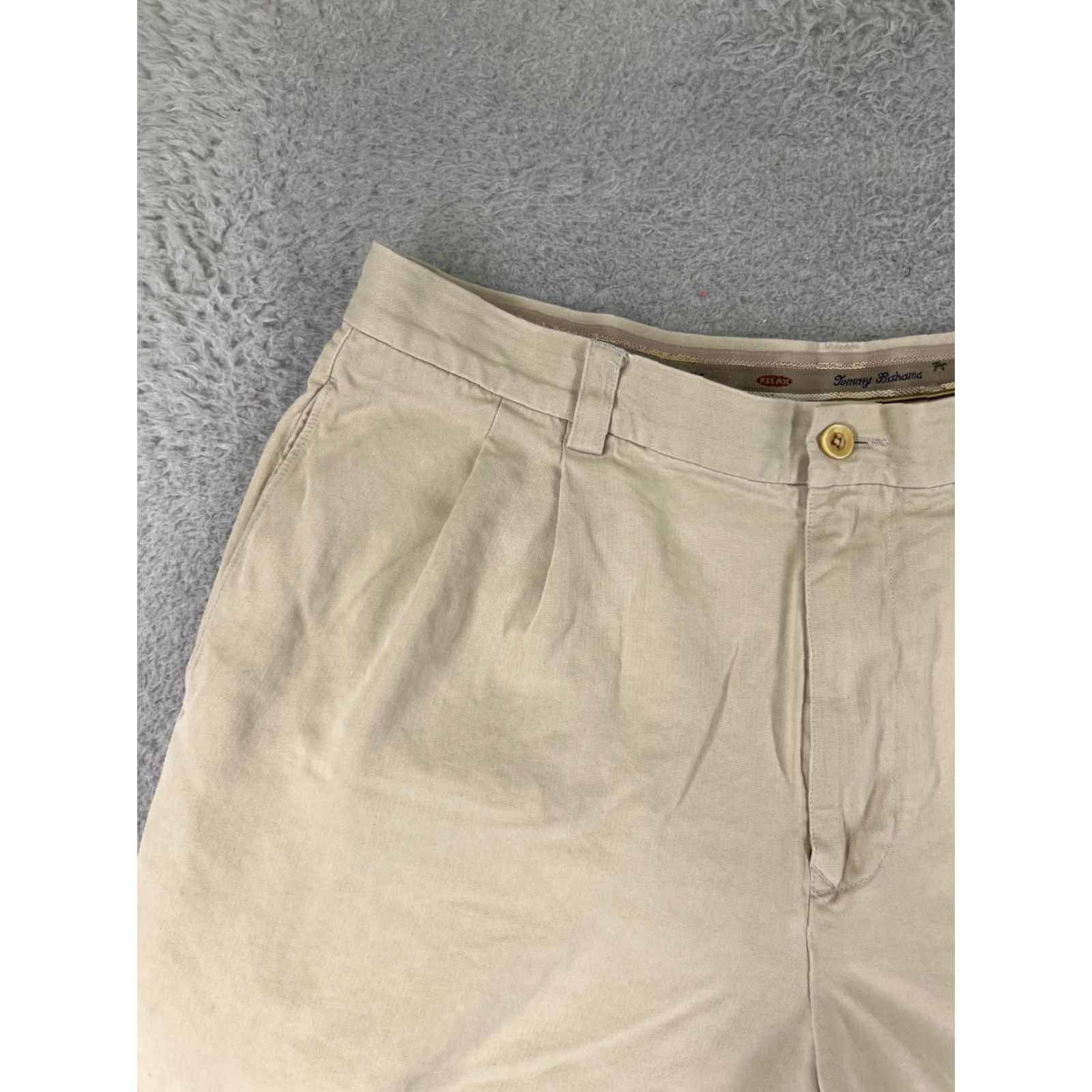 Tommy Bahama VINTAGE? No — Tommy Bahama Bermuda Shorts Men 34 Beige Pleated Silk Golf Casual Beach Aloha 90s Theme Mens Size US 34 / EU 50 - 4 Thumbnail