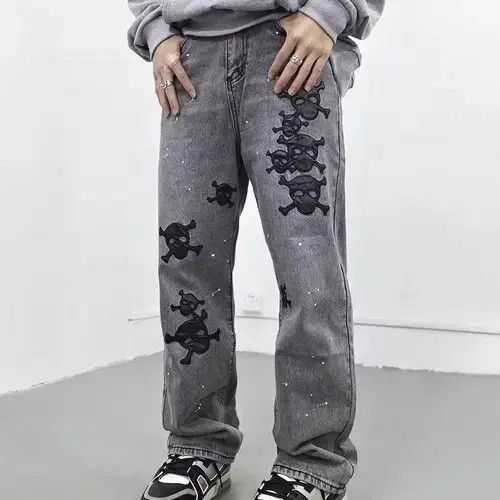 Jean Pirate Skull Patch Gray Denim Jeans Size US 32 / EU 48 - 3 Thumbnail