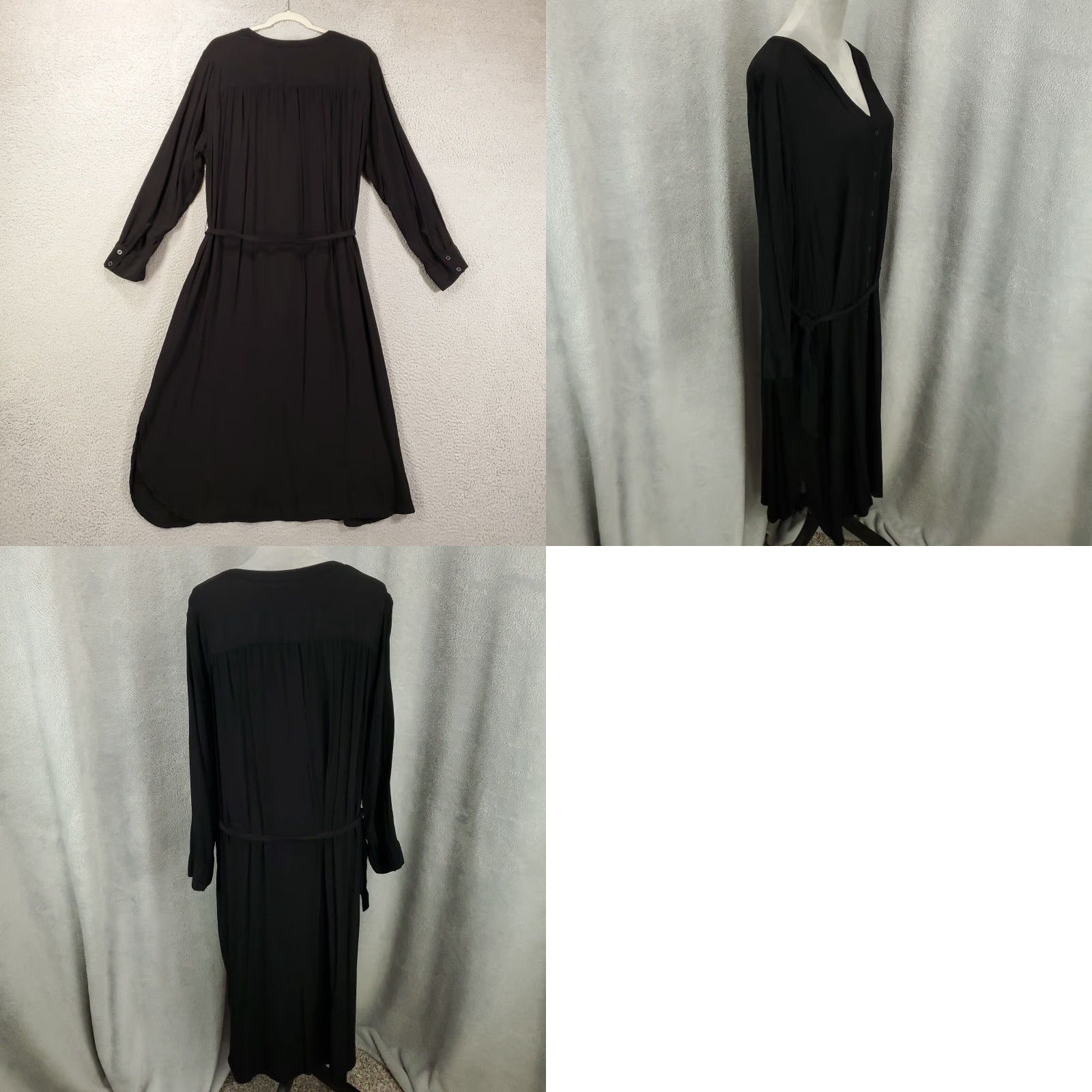 Vintage Terra & Sky Dress Shirt Dress Womens 14W Belted Midi Black V-Neck Long Sleeve Button Front 14W Adult Women Size XL / US 12-14 / IT 48-50 - 8 Thumbnail