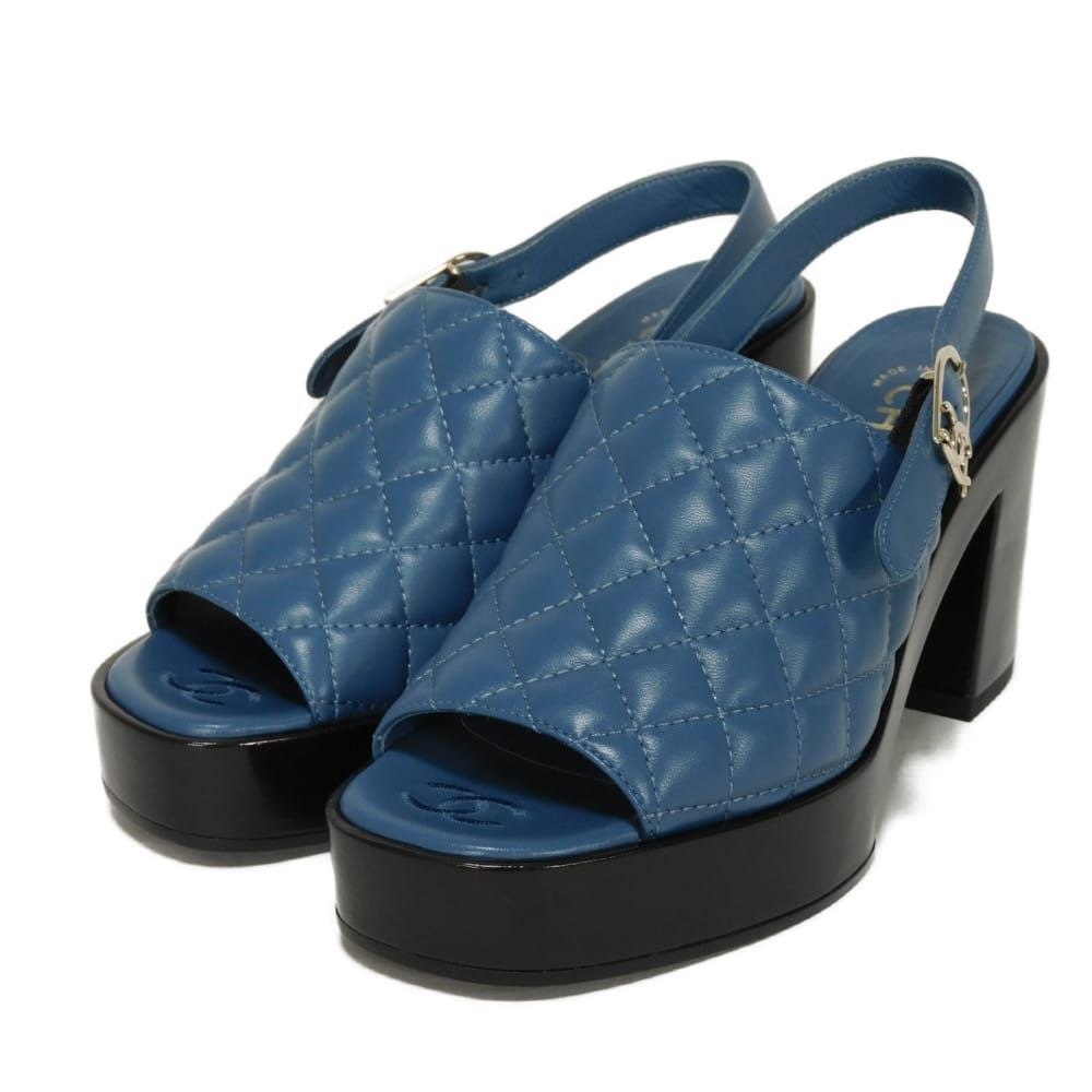 Chanel Chanel Matelasse Lambskin Mule Sandals Leather Shoes G45567 Duty Free For Usa in Blue, Women's