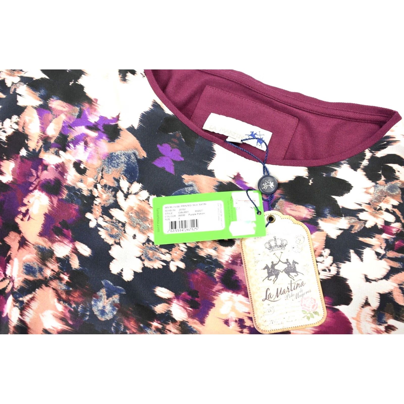 La Martina LA MARTINA Printed Silk Satin Blouse Women's MEDIUM Short Sleeve Size M / US 6-8 / IT 42-44 - 5 Thumbnail