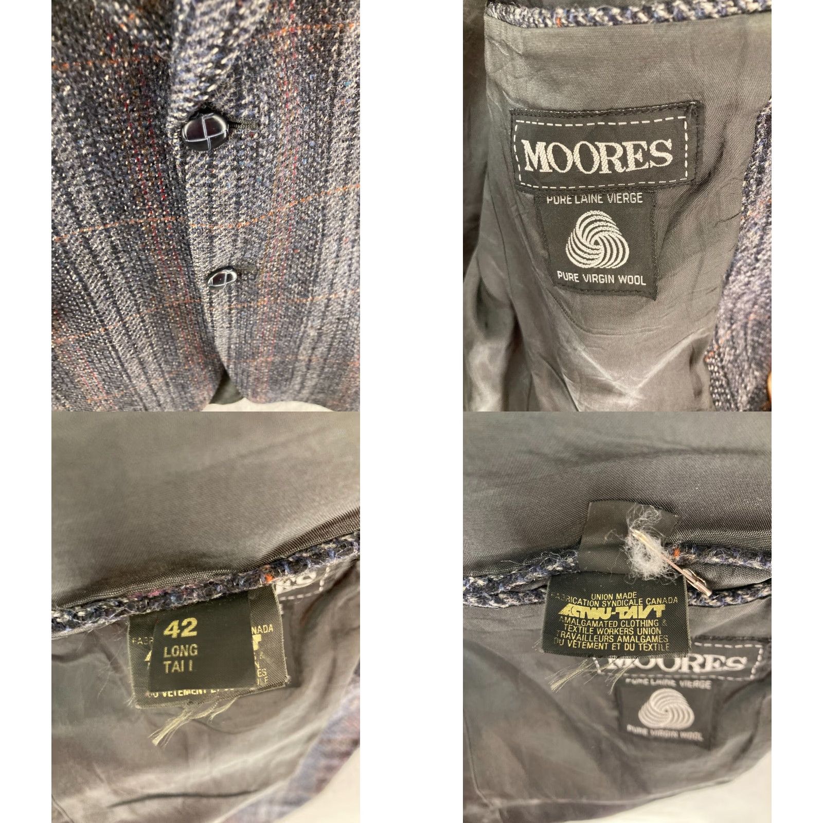 MooRER VINTAGE Moores Tweed Blazer Suit Jacket Mens 42 Regular Gray Plaid 80s Size 42R - 8 Thumbnail