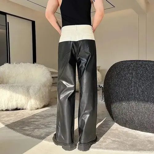 Japanese Brand × Vintage Designer straight trousers artificial leather wide trousers Size US 32 / EU 48 - 3 Thumbnail