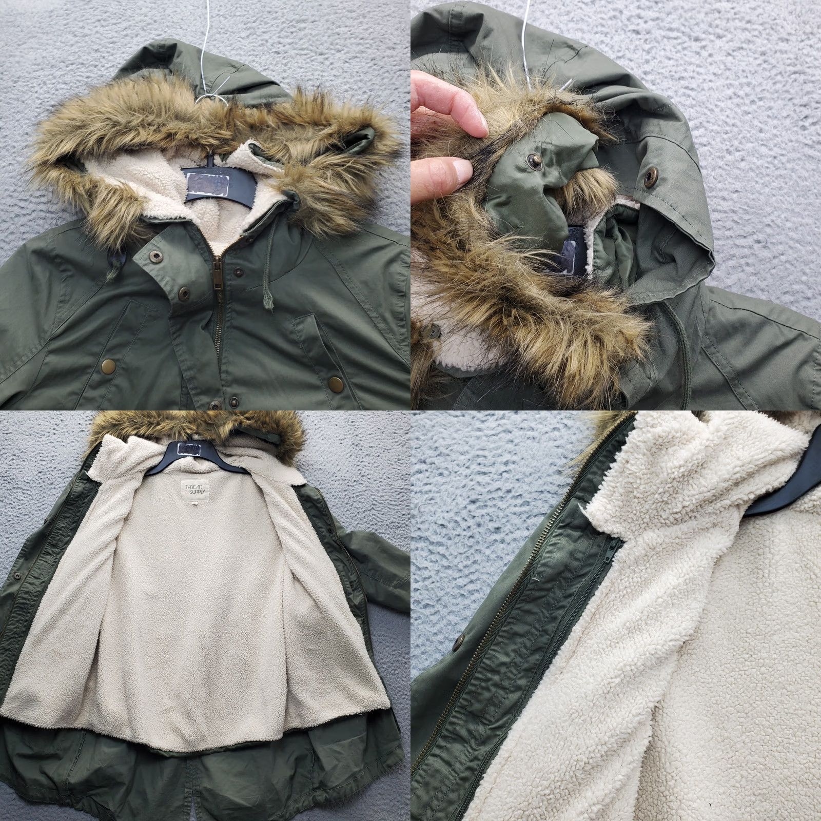 Vintage Thread & Supply Parka Jacket Womens M Green Sherpa Lined Zip Up Hoodie? Size M / US 6-8 / IT 42-44 - 8 Thumbnail