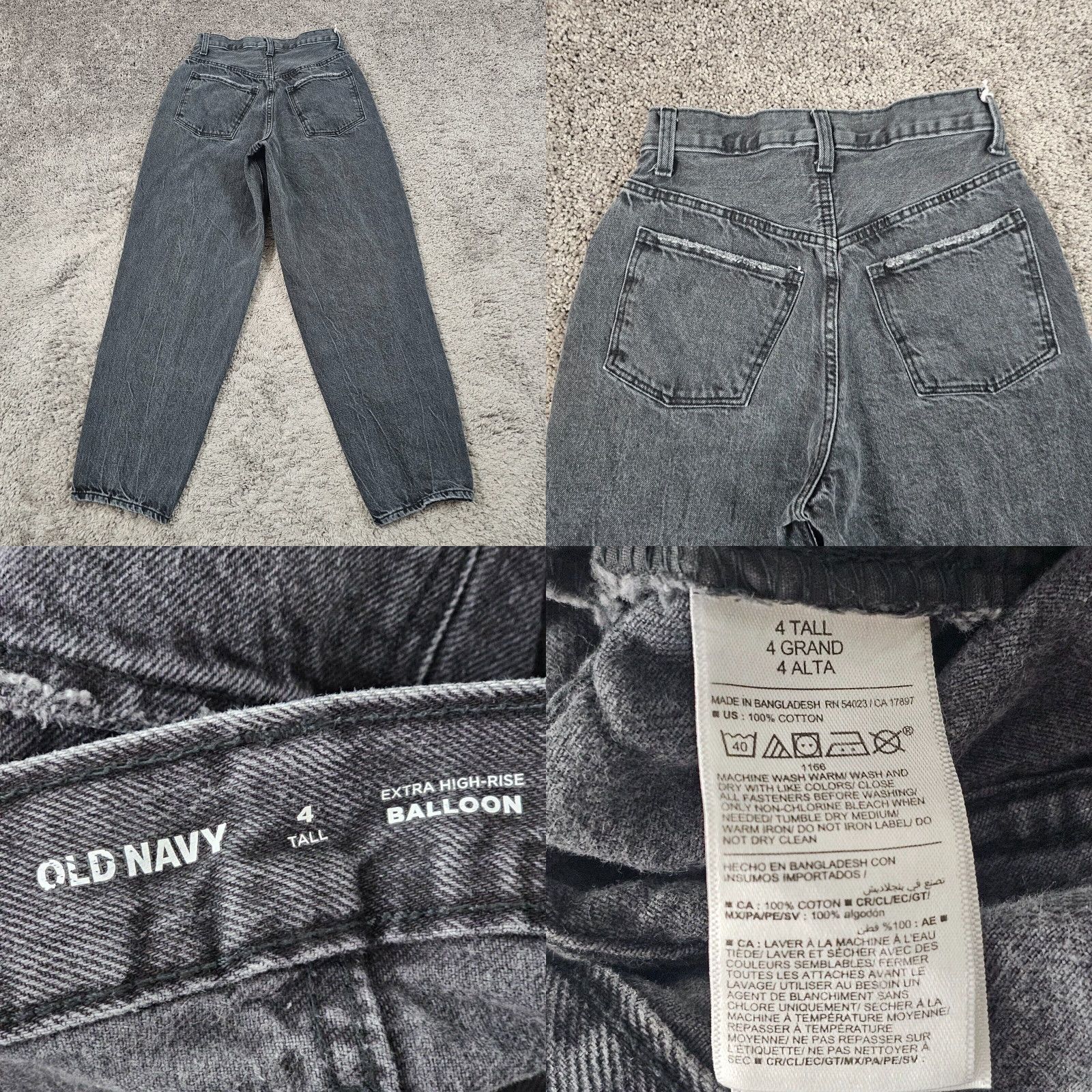 Old Navy VINTAGE Old Navy Women's Wide-Leg Jeans 4 Tall Black High Rise Denim Cotton 28" Inseam Size 25" / US 0 / IT 36 - 8 Thumbnail