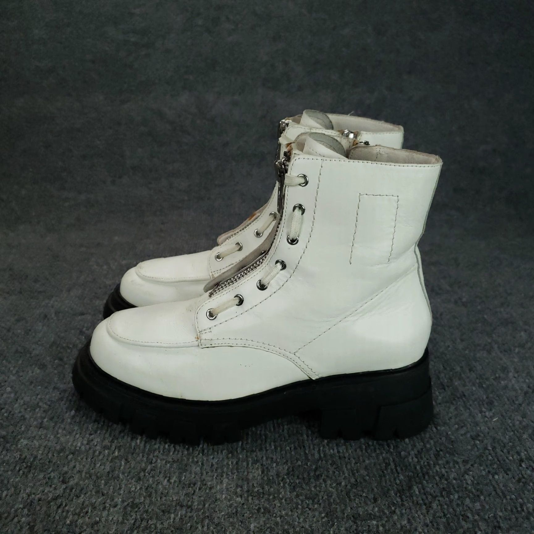 ASH ASH Lynch Boots Womens Size 7.5 White Leather Front Zip Combat Boots Mulit Lug Sole Platform Womens Shoes Size US 7.5 / IT 37.5 - 4 Thumbnail