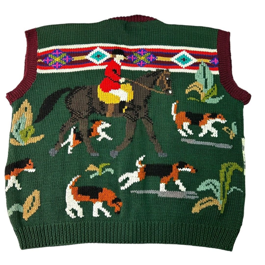 Other Vintage 1989 Berek Equestrian Hand-Knit Sweater Vest Cardiga Size L / US 10 / IT 46 - 2 Thumbnail