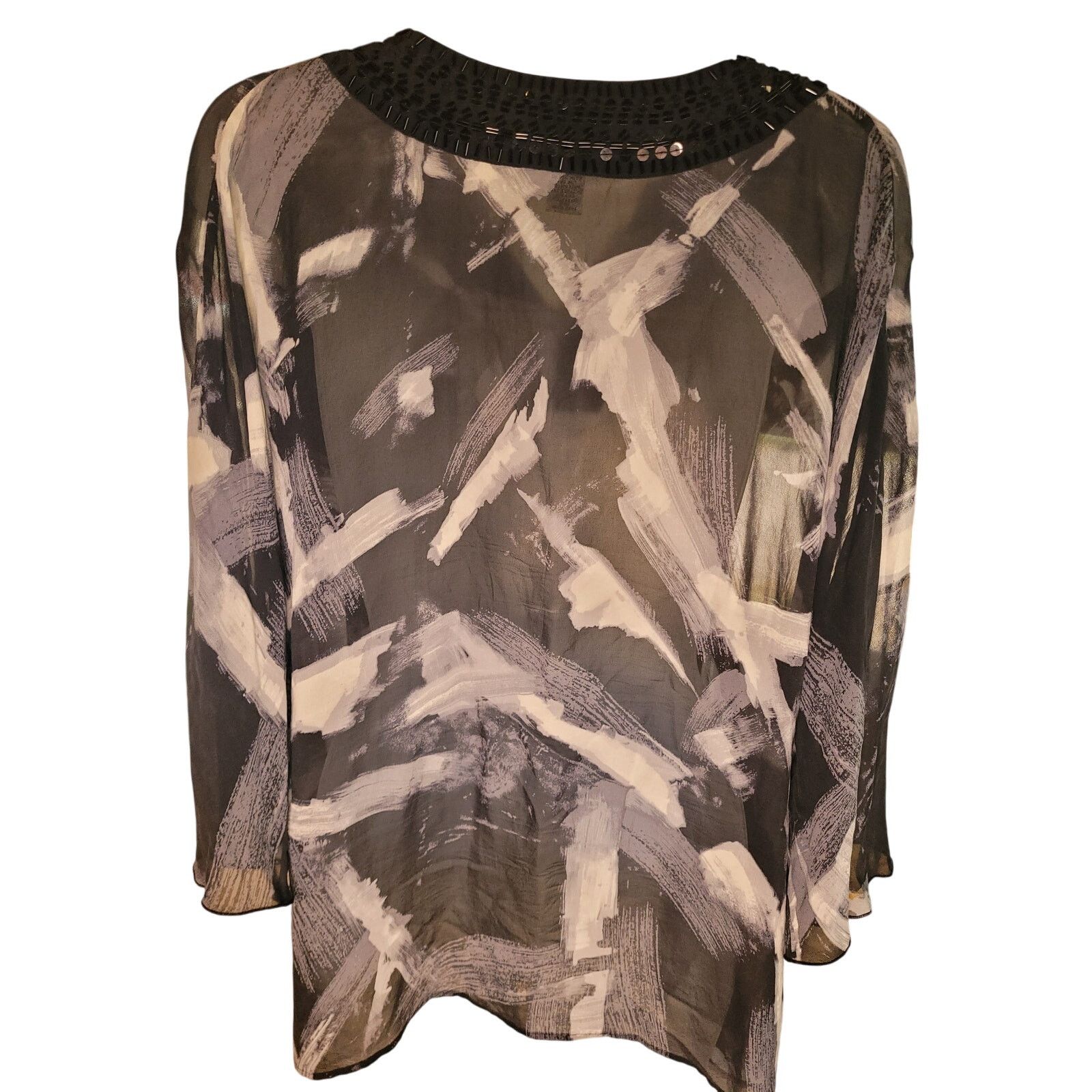 Chicos Chicos Blk/White Dolman Sleeve Sheer Blouse Sequin Sz 1 Size XS / US 0-2 / IT 36-38 - 3 Thumbnail
