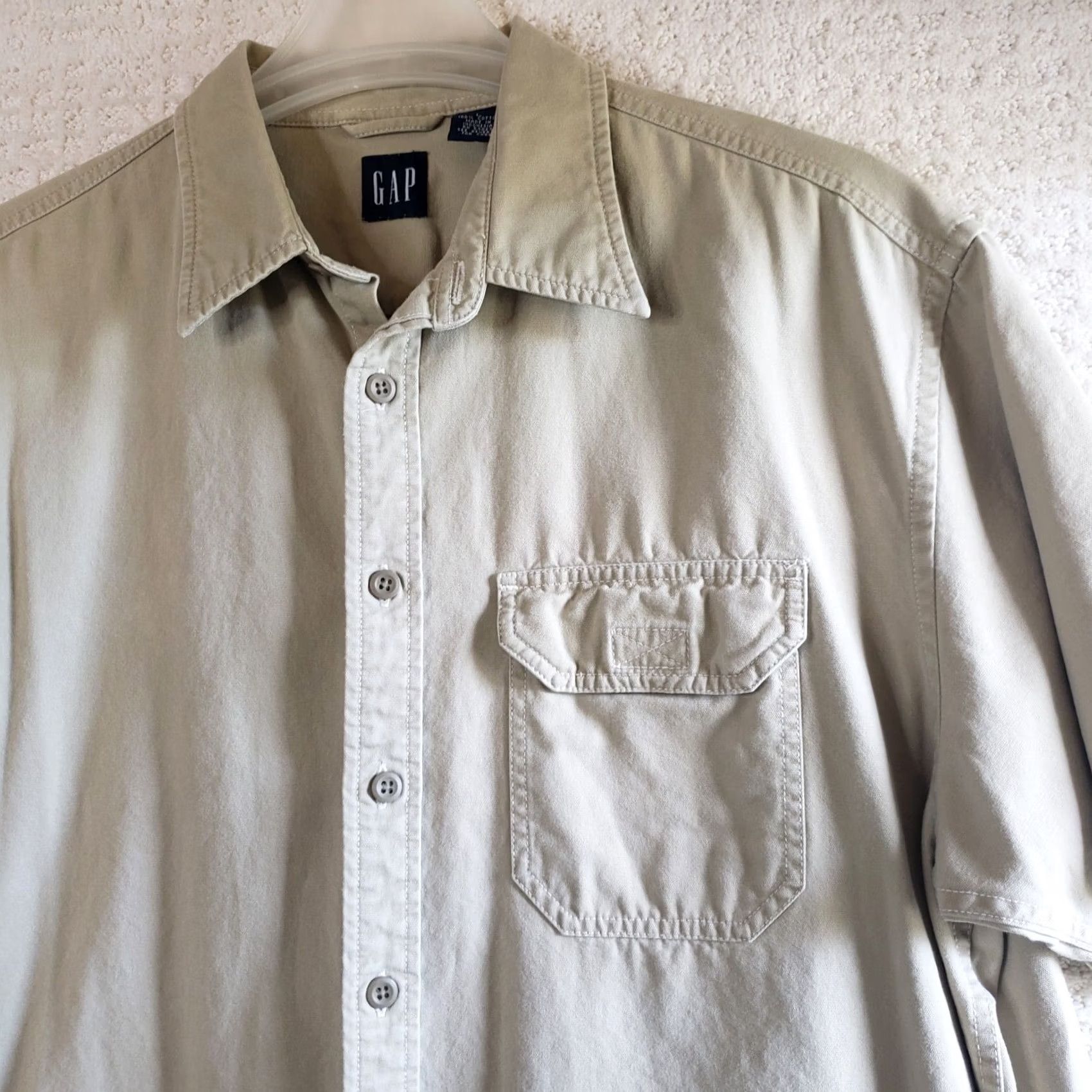 Gap GAP Button-Down Shirt Men L Tan Canvas Safari Short Sleeve 100% Cotton Size US L / EU 52-54 / 3 - 2 Thumbnail
