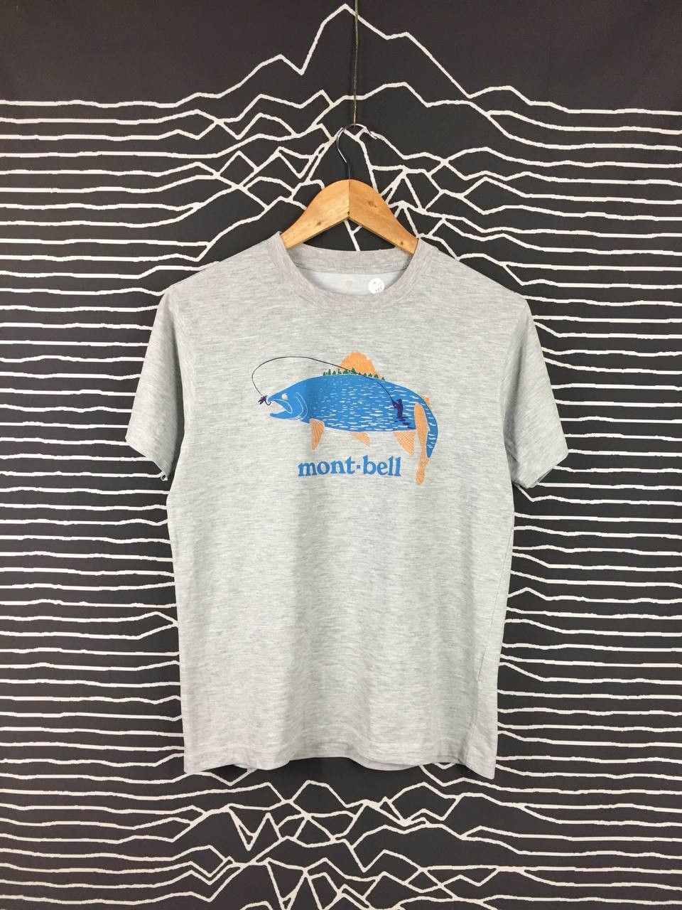 image of Montbell x Vintage VTG Mont Bell Outdoor Fishing Graphic Tee in Grey, Men's (Size Medium)