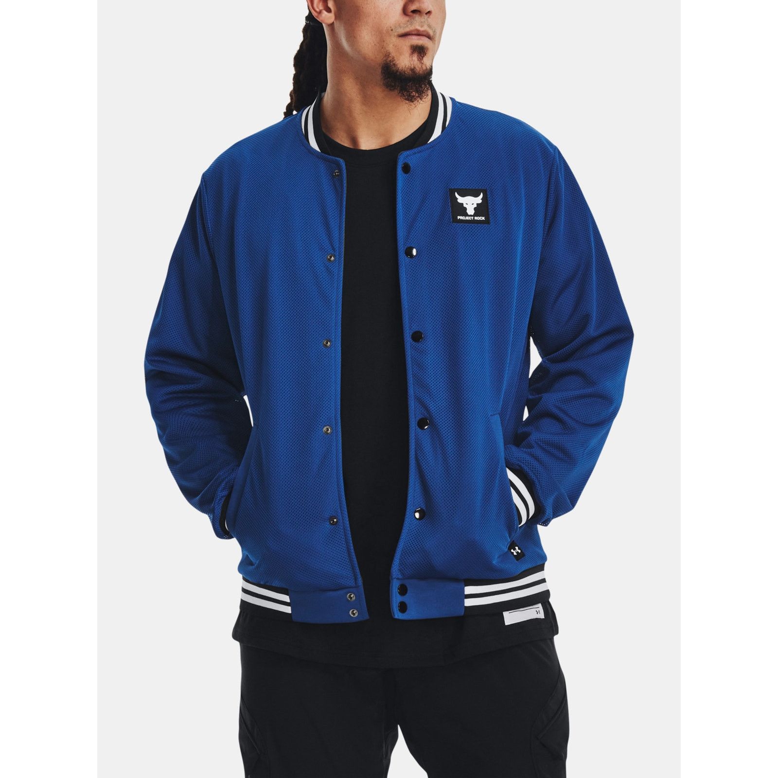 Under Armour Project Rock Mesh Varsity Blue Jacket Mens Lrg