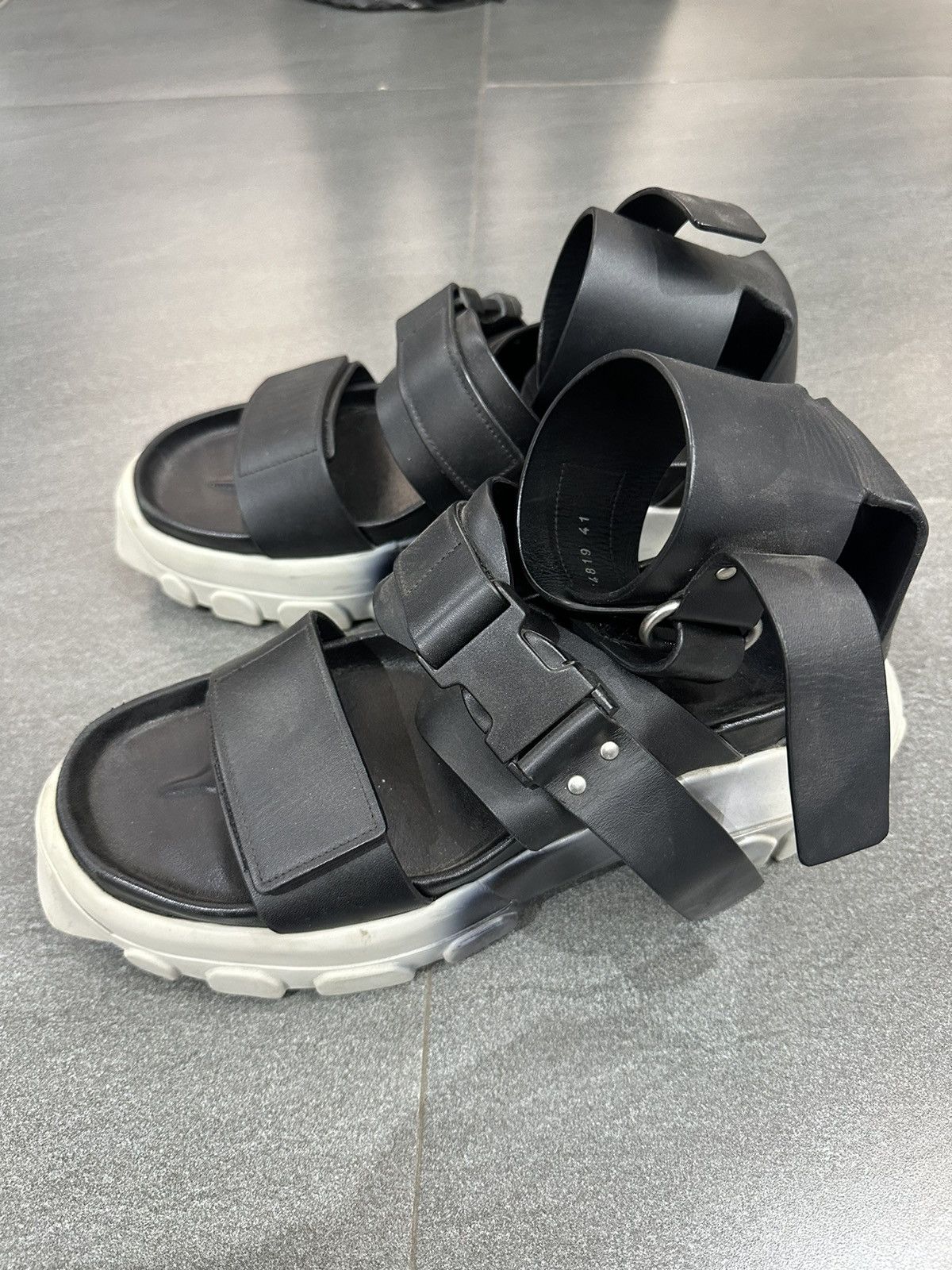 Rick Owens Rick Owens Black and Silver Ankle Strap Tractor Sandals Size US 8 / EU 41 - 2 Thumbnail