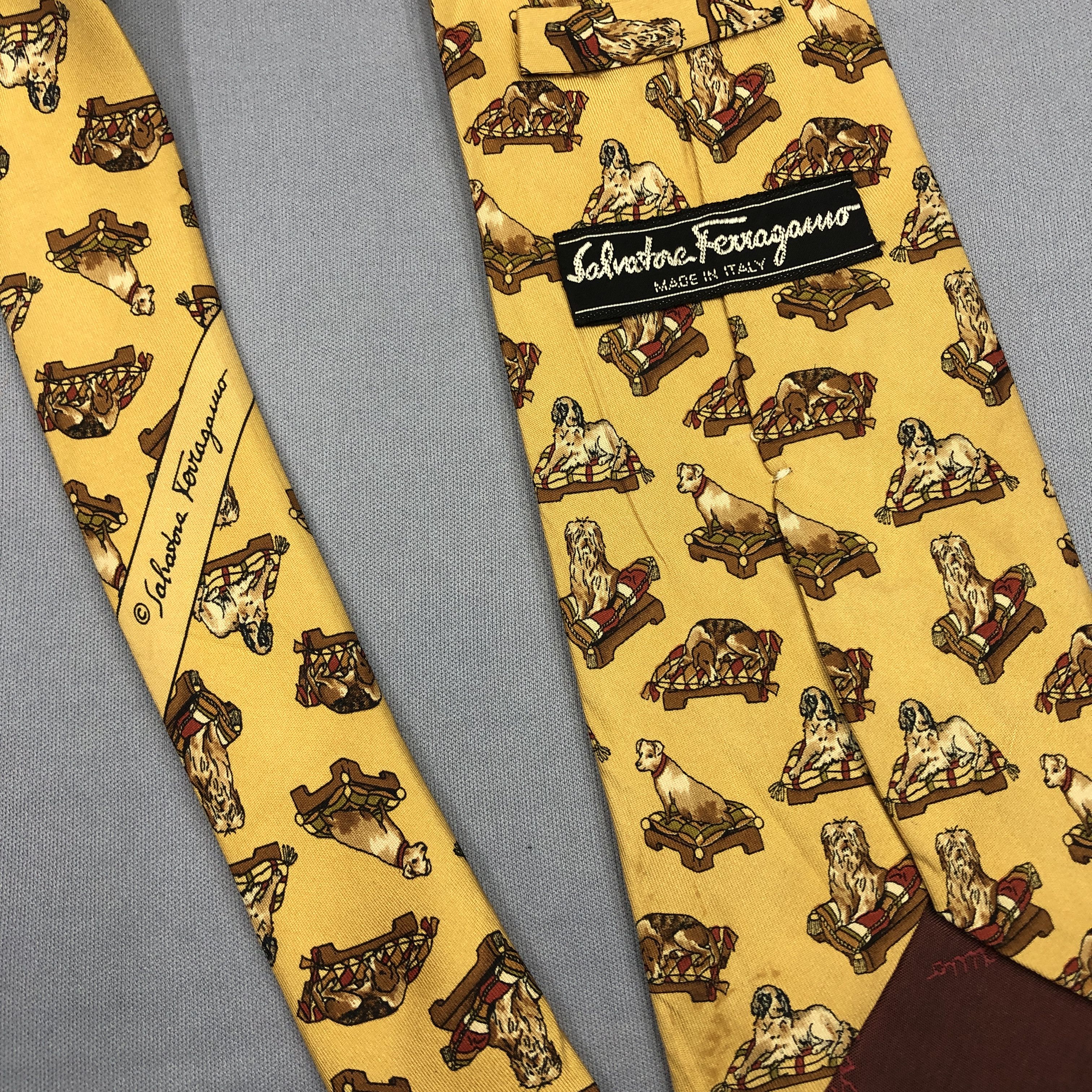 Salvatore Ferragamo Vintage Salvatore Ferragamo SILK Necktie Dogs Motif Cravate Size ONE SIZE - 6 Thumbnail