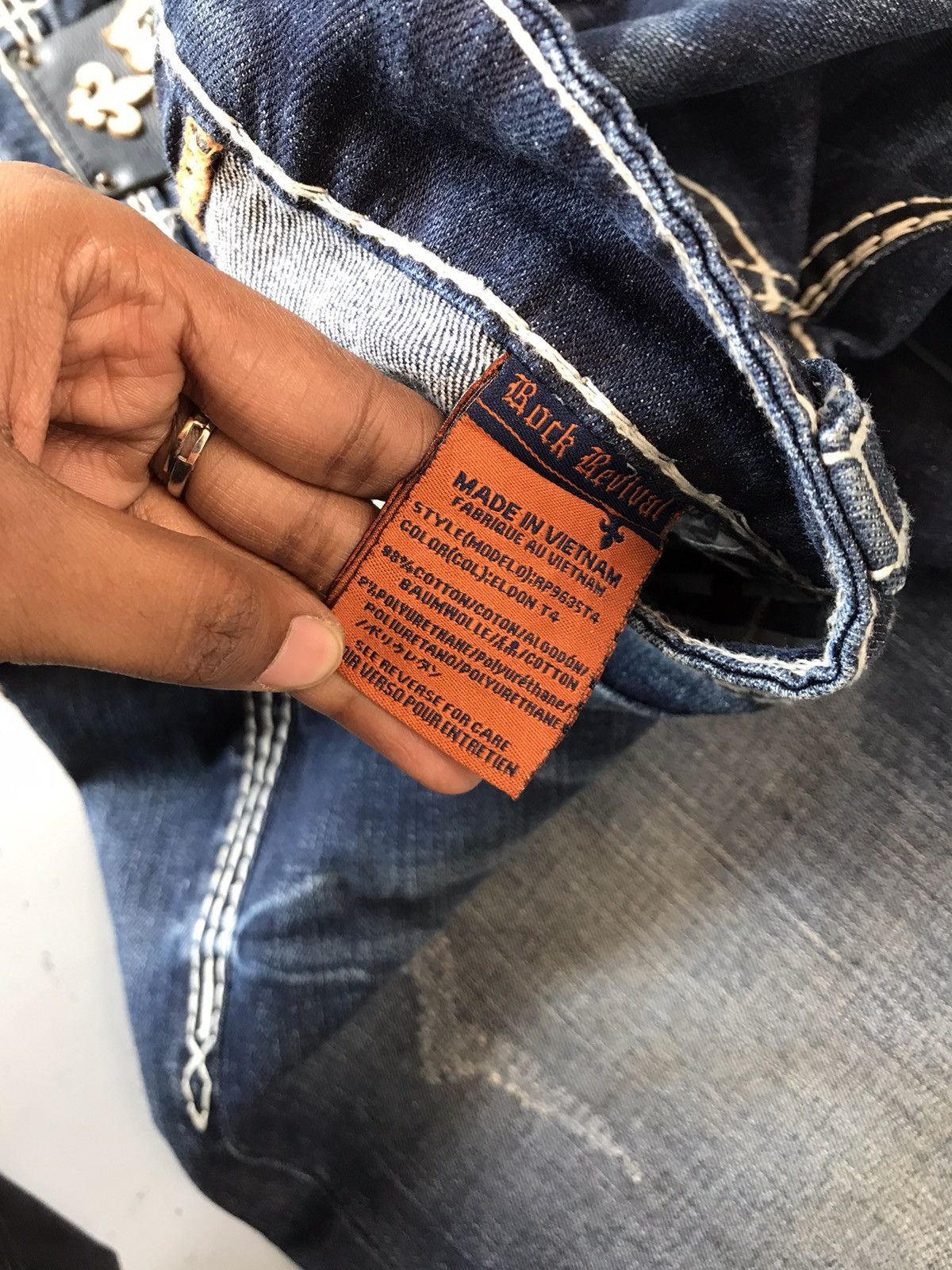 Vintage rock revival stitch embroidered denim