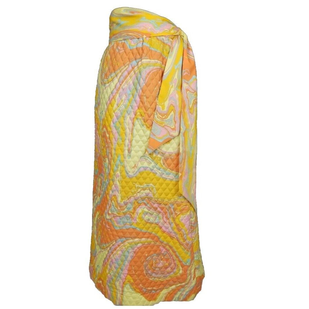 Vintage 70s Bold Orange Oil Slick Quilted Maxi Skirt Sz 10 Park East Size 27" / US 4 / IT 40 - 2 Thumbnail